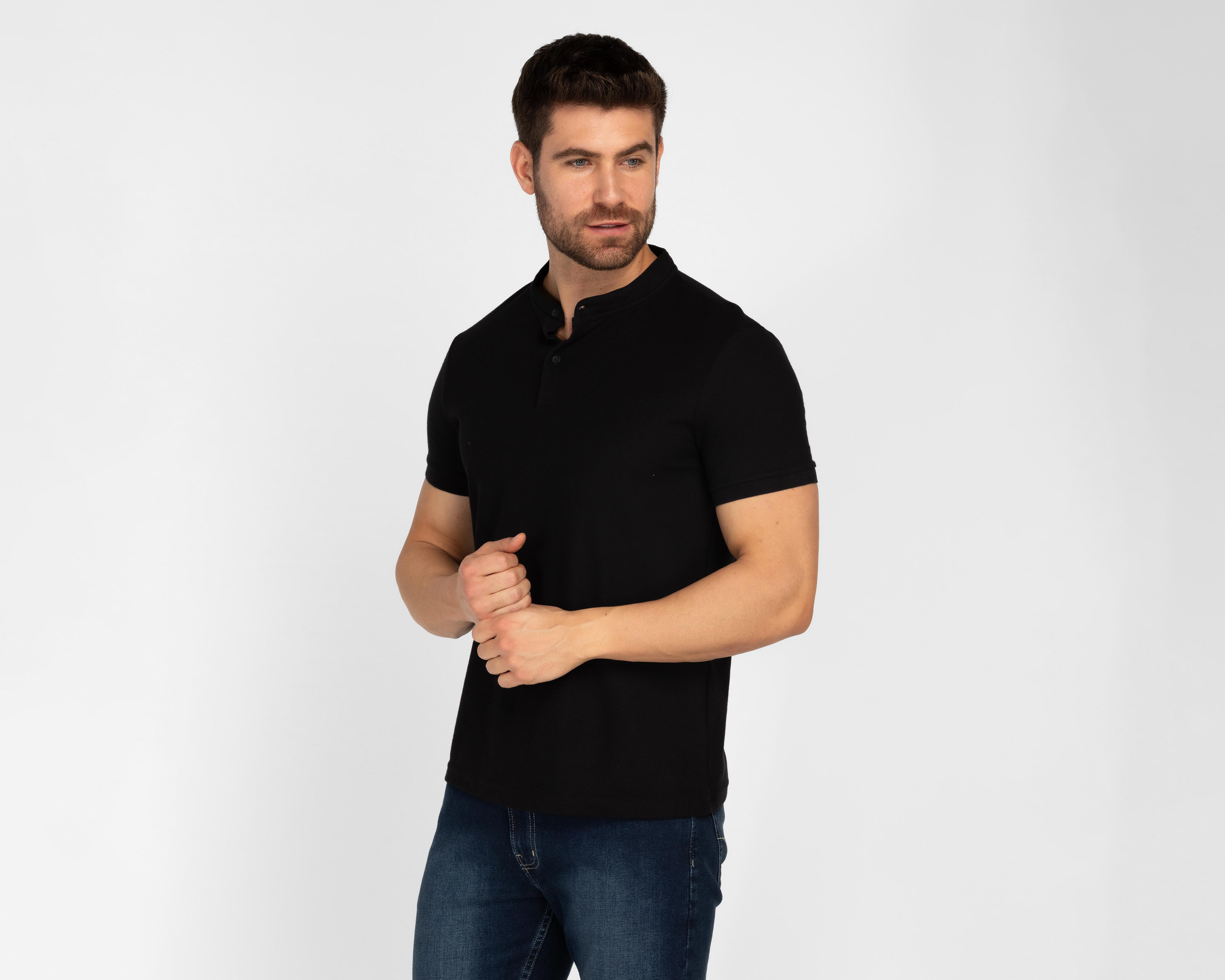 Playera Refill Negra Henley para Hombre