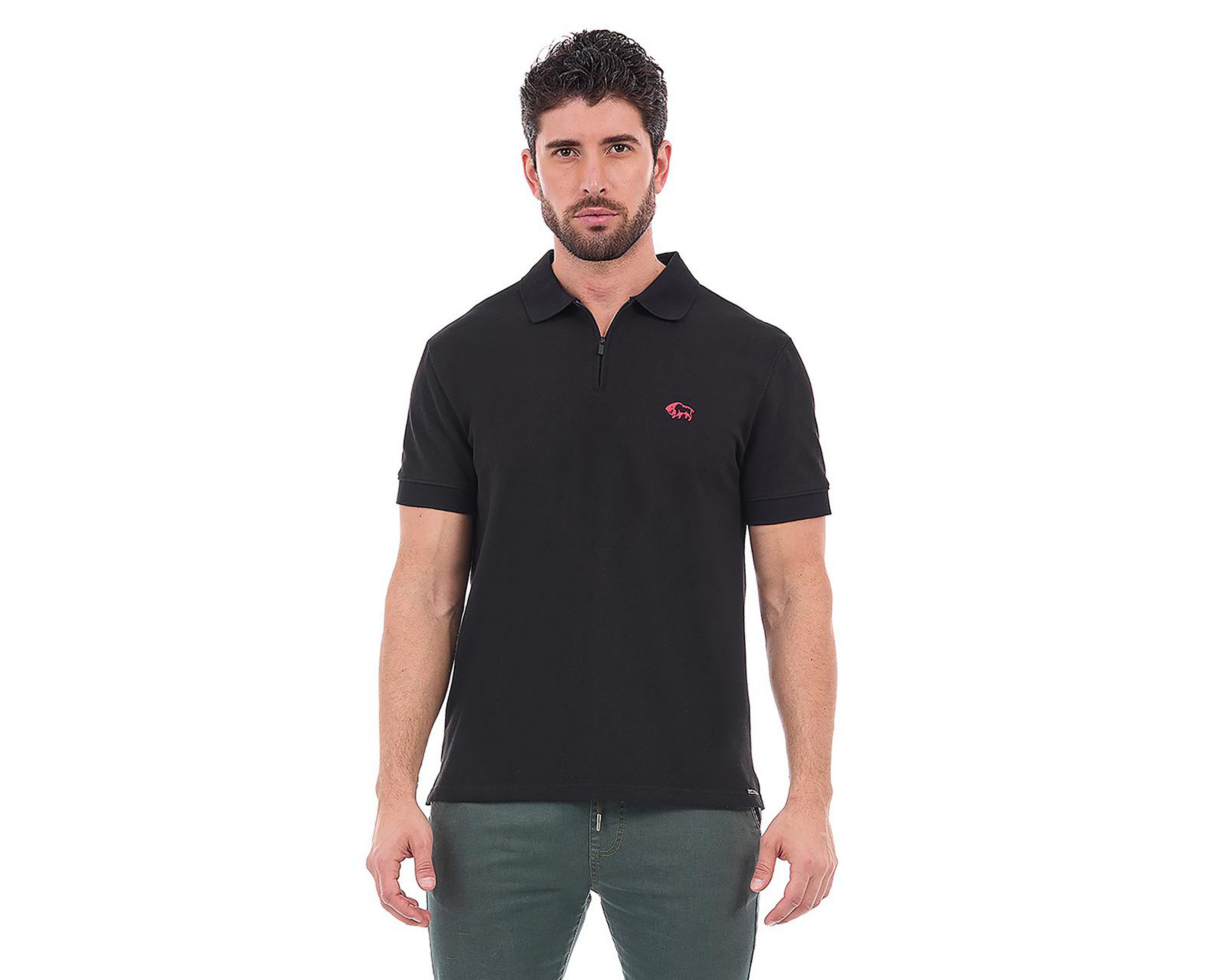 Playera Polo Buffalo David Bitton Manga Corta Negra para Hombre