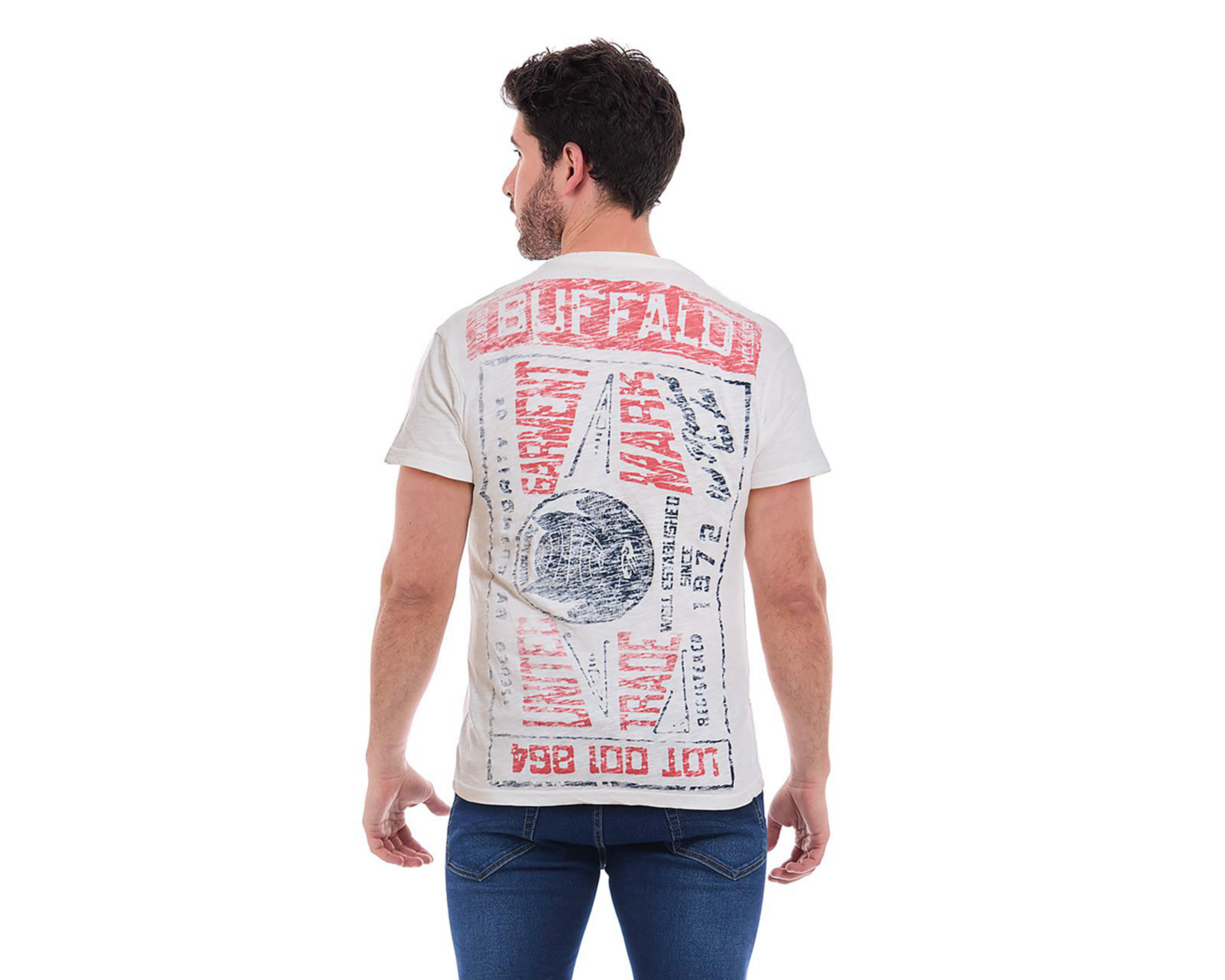 Foto 3 pulgar | Playera Cuello Redondo Buffalo David Bitton Blanco para Hombre