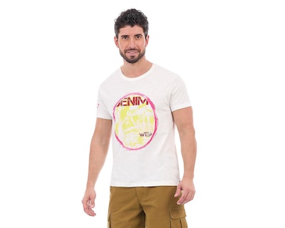 Foto 1 | Playera Cuello Redondo Buffalo David Bitton Blanca para Hombre