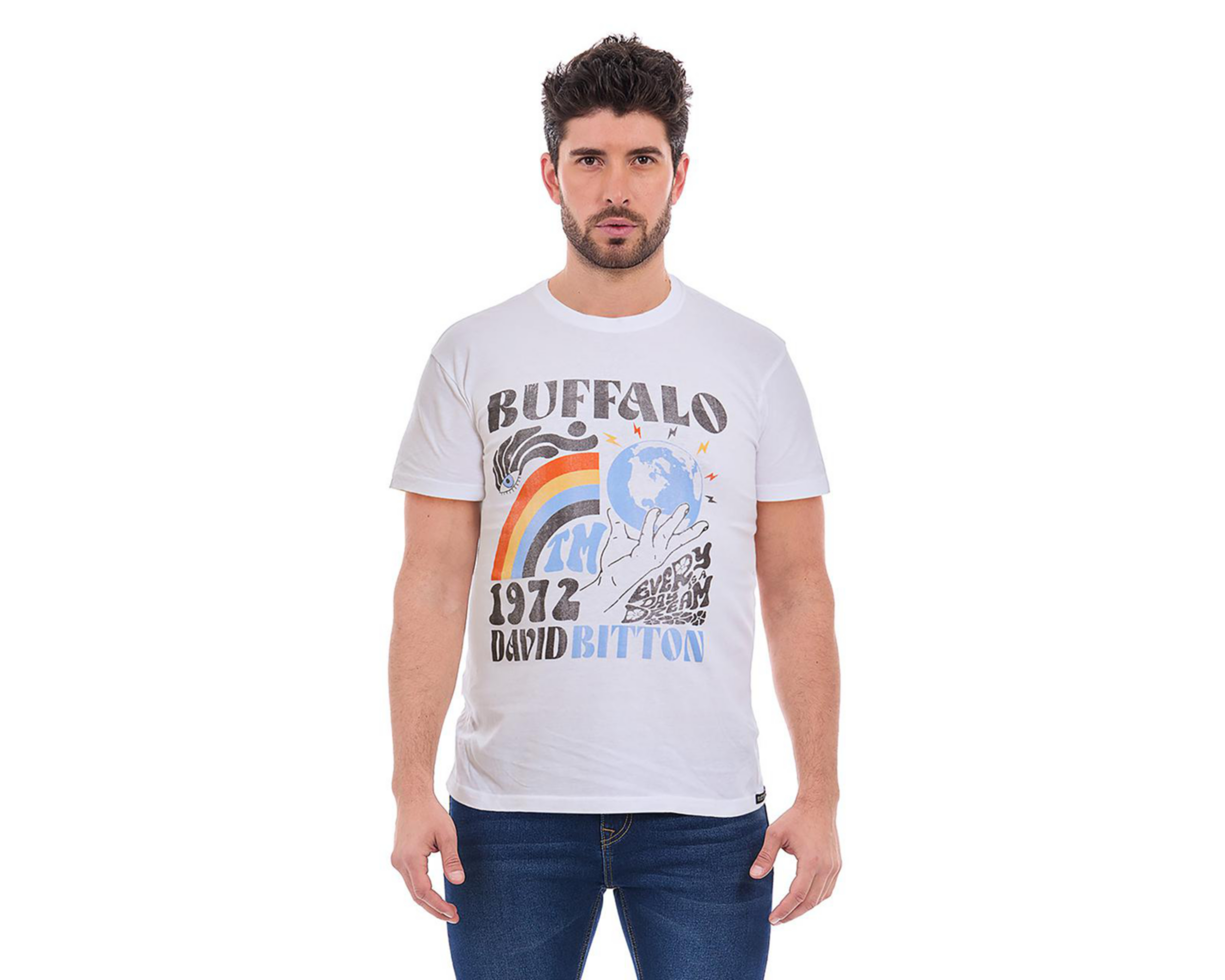 Foto 2 pulgar | Playera Cuello Redondo Buffalo David Bitton Blanca para Hombre