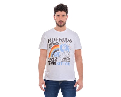 Foto 1 | Playera Cuello Redondo Buffalo David Bitton Blanca para Hombre