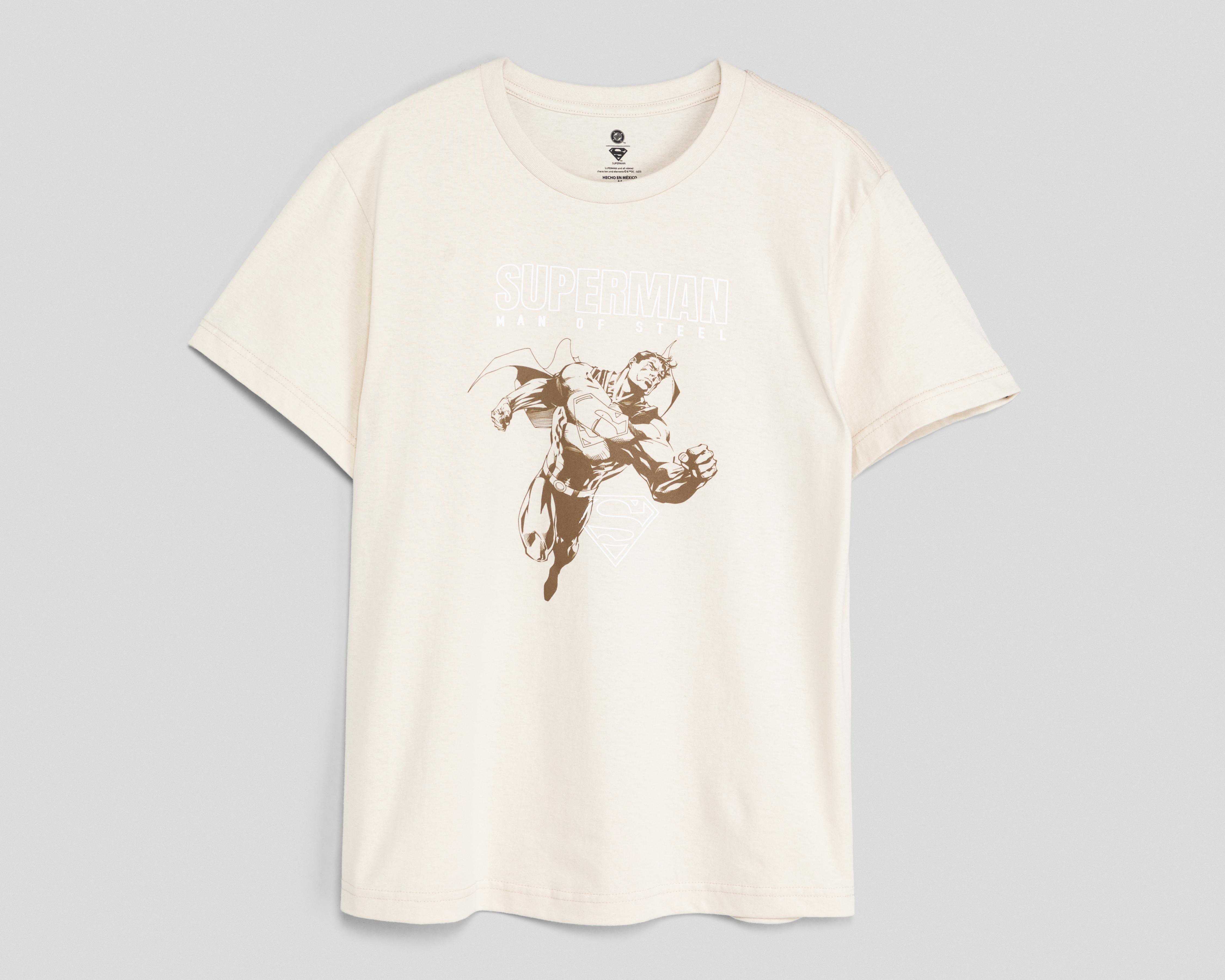 Foto 1 | Playera de Cuello Redondo Beige Superman para Hombre