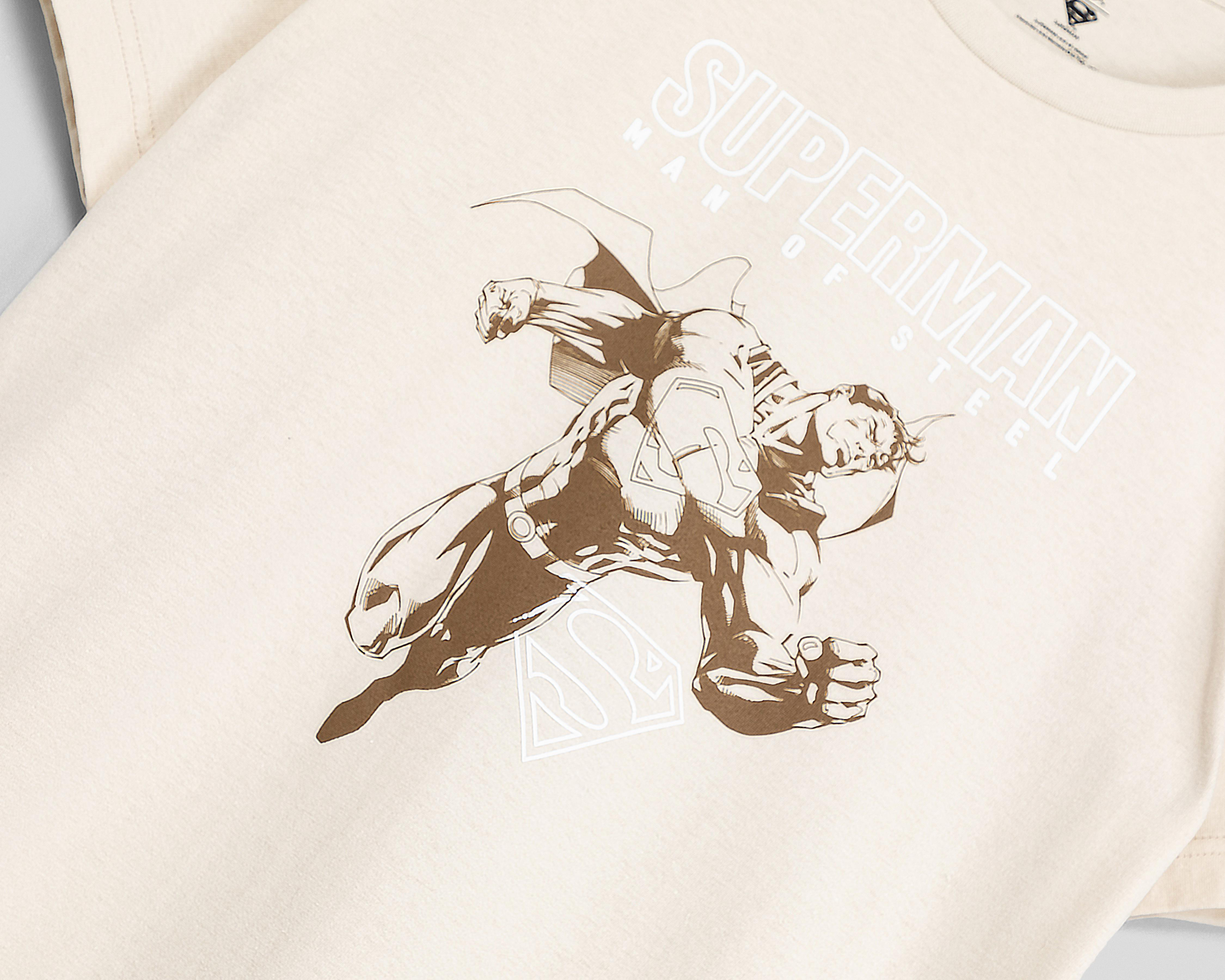 Foto 3 | Playera de Cuello Redondo Beige Superman para Hombre