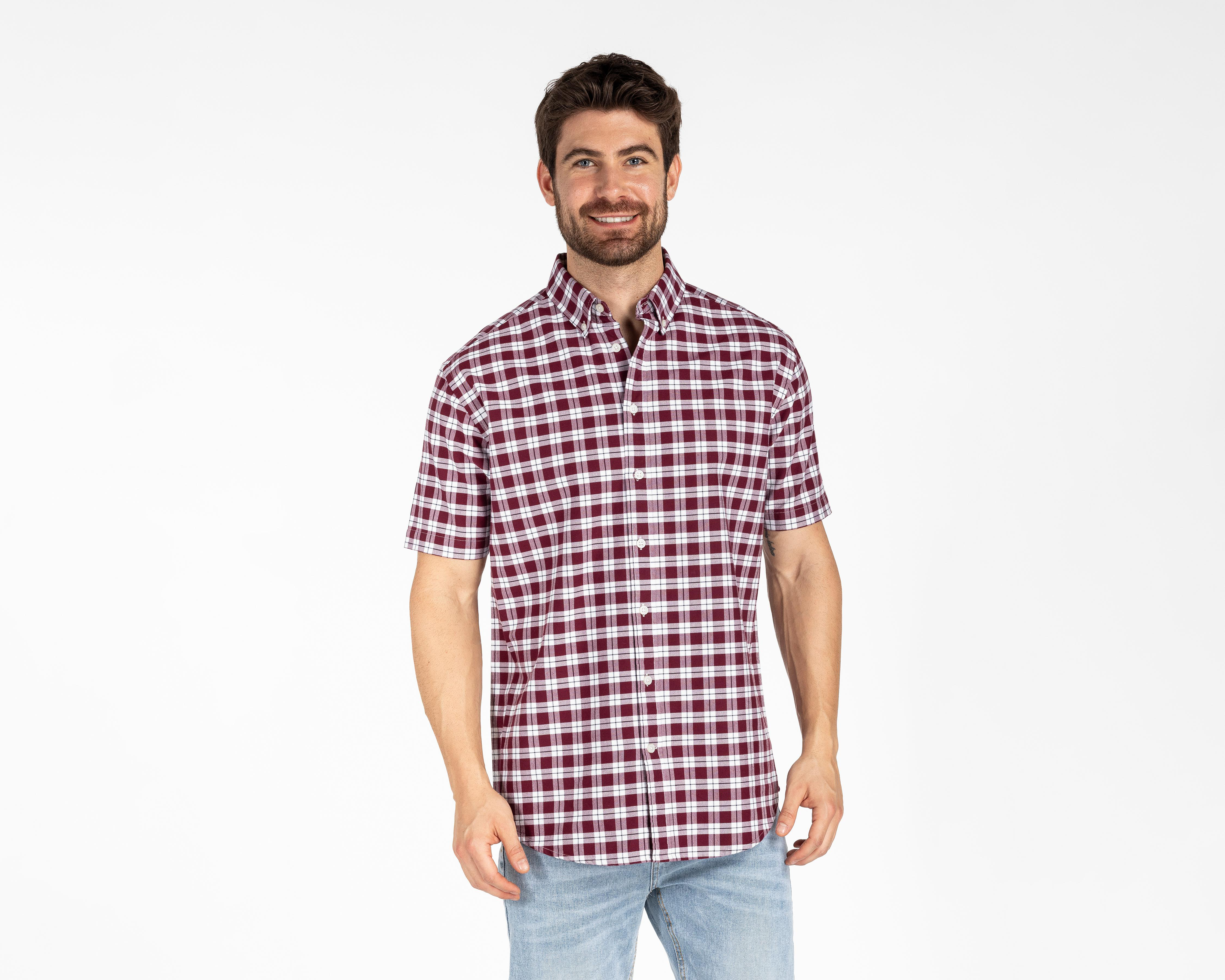 Camisa Casual de Algodón Porto Sur Regular a Cuadros para Hombre