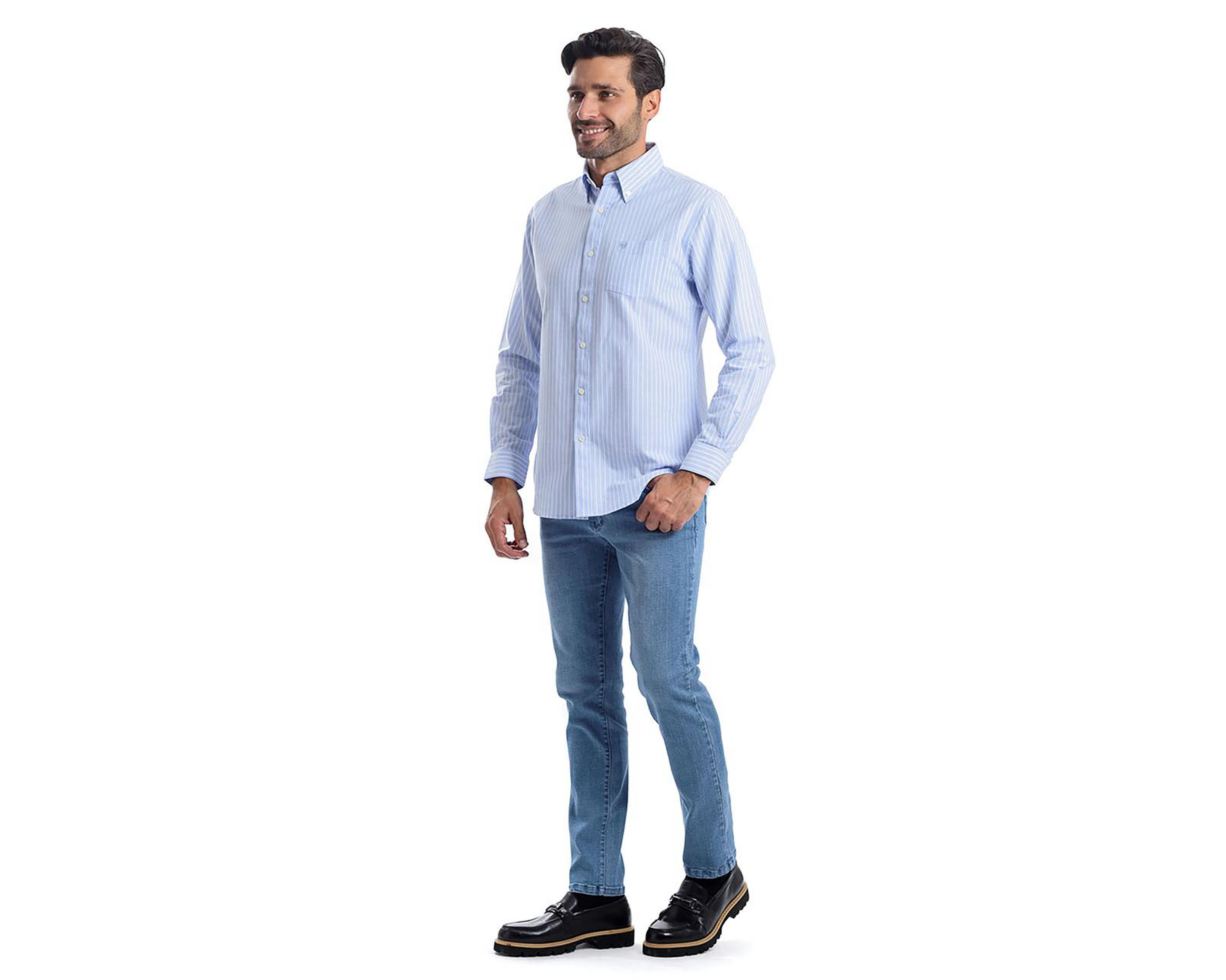 Foto 6 pulgar | Camisa Casual de Algodón Chaps Slim Fit a Rayas para Hombre