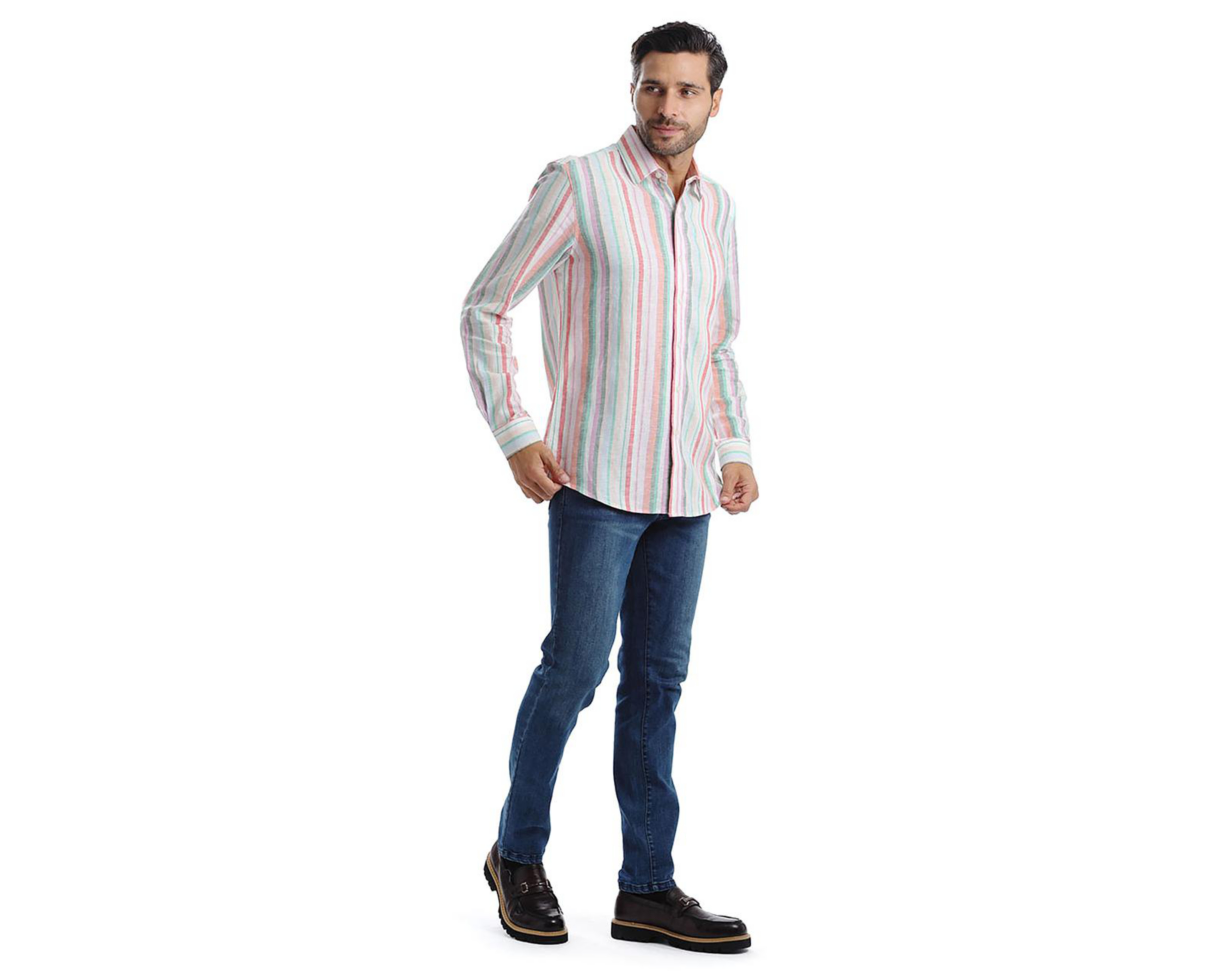 Foto 5 | Camisa Casual de Algodón Chaps Slim Fit a Rayas para Hombre