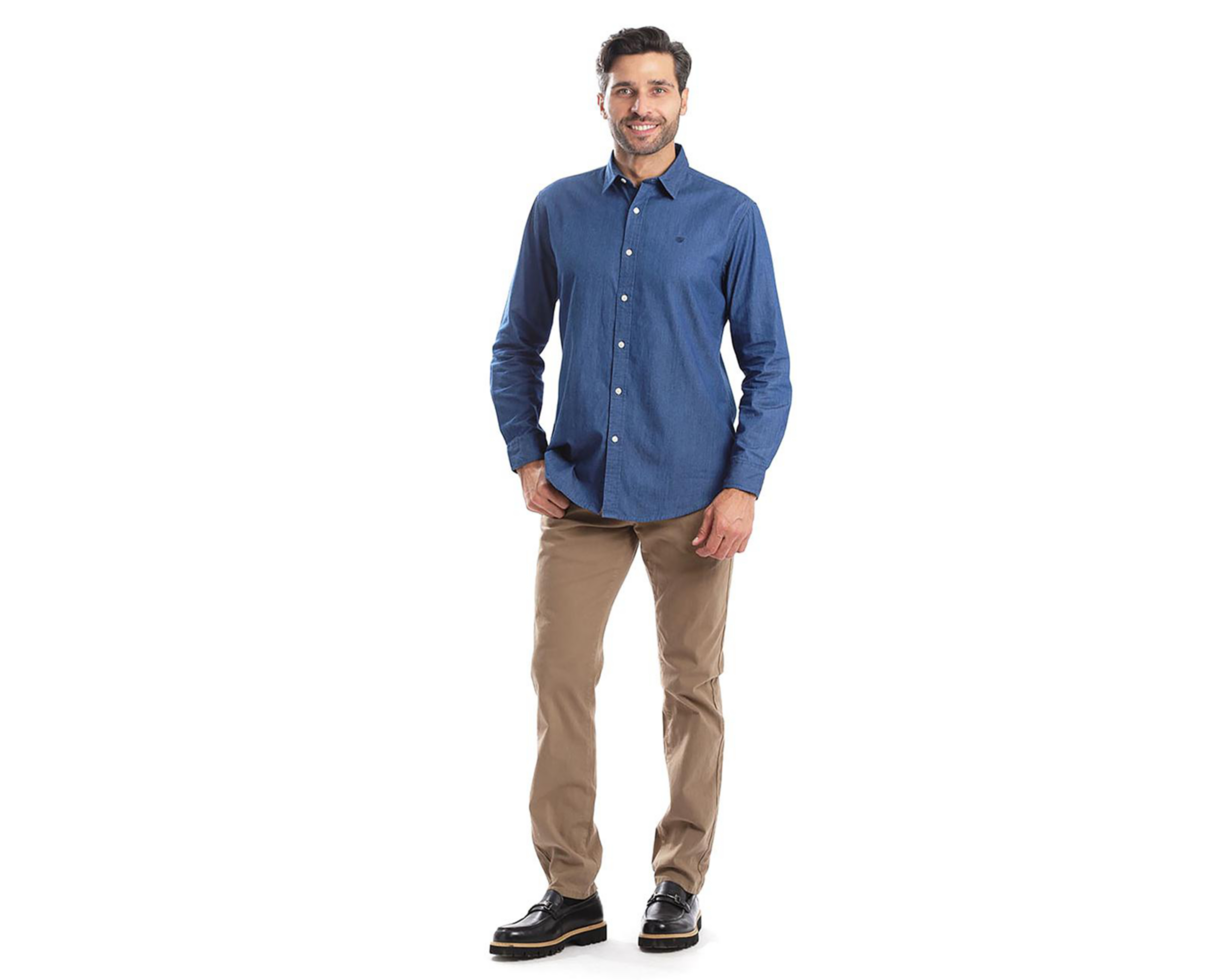 Foto 6 pulgar | Camisa Casual de Algodón Chaps Slim Fit Lisa para Hombre