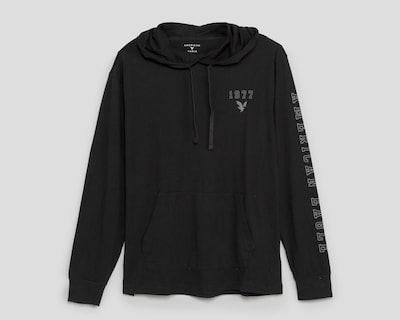 Foto 1 | Playera Manga Larga con Capucha Negra American Eagle para Hombre