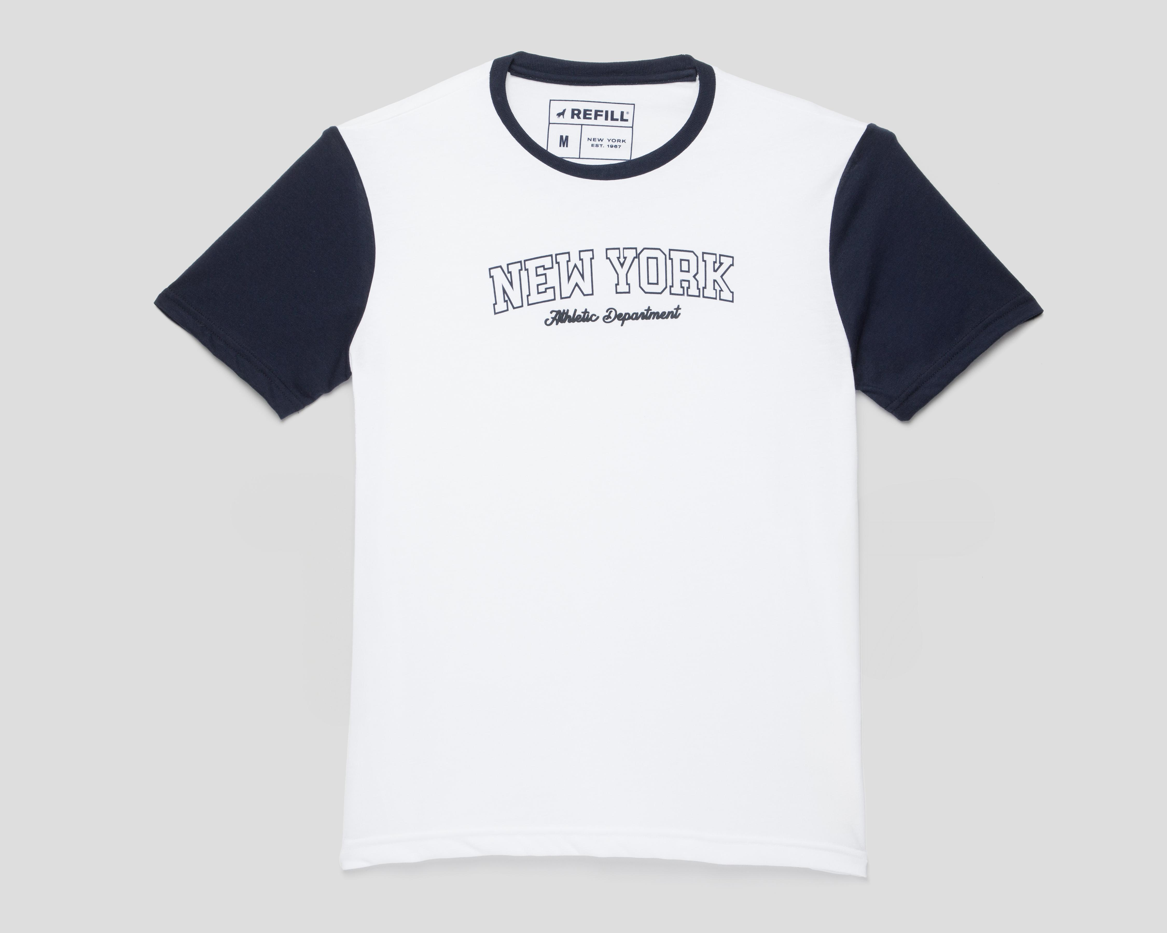 Foto 2 pulgar | Playera de Cuello Redondo Blanco y Azul Refill para Hombre