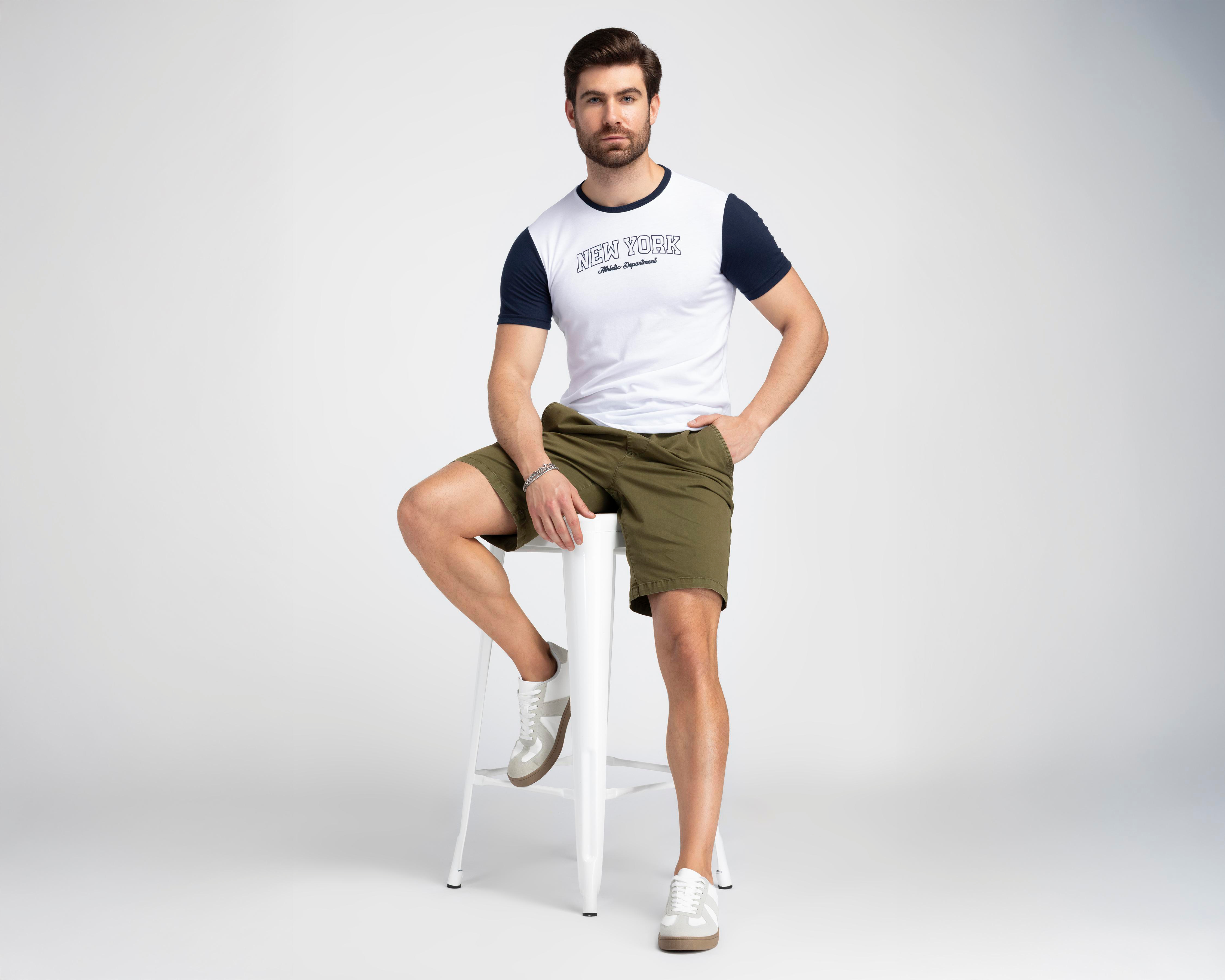 Playera de Cuello Redondo Blanco y Azul Refill para Hombre