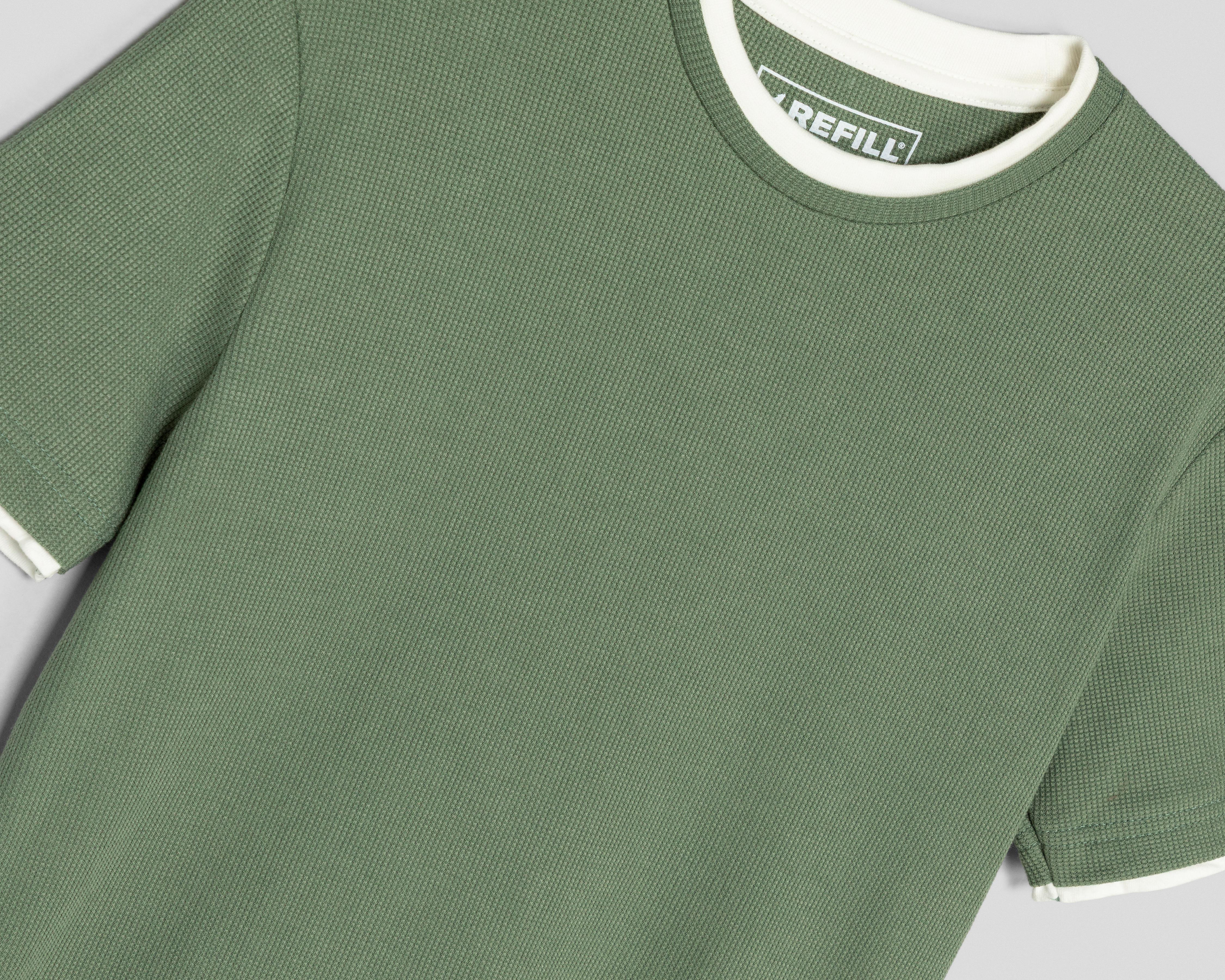 Foto 4 pulgar | Playera de Cuello Redondo Verde Refill para Hombre
