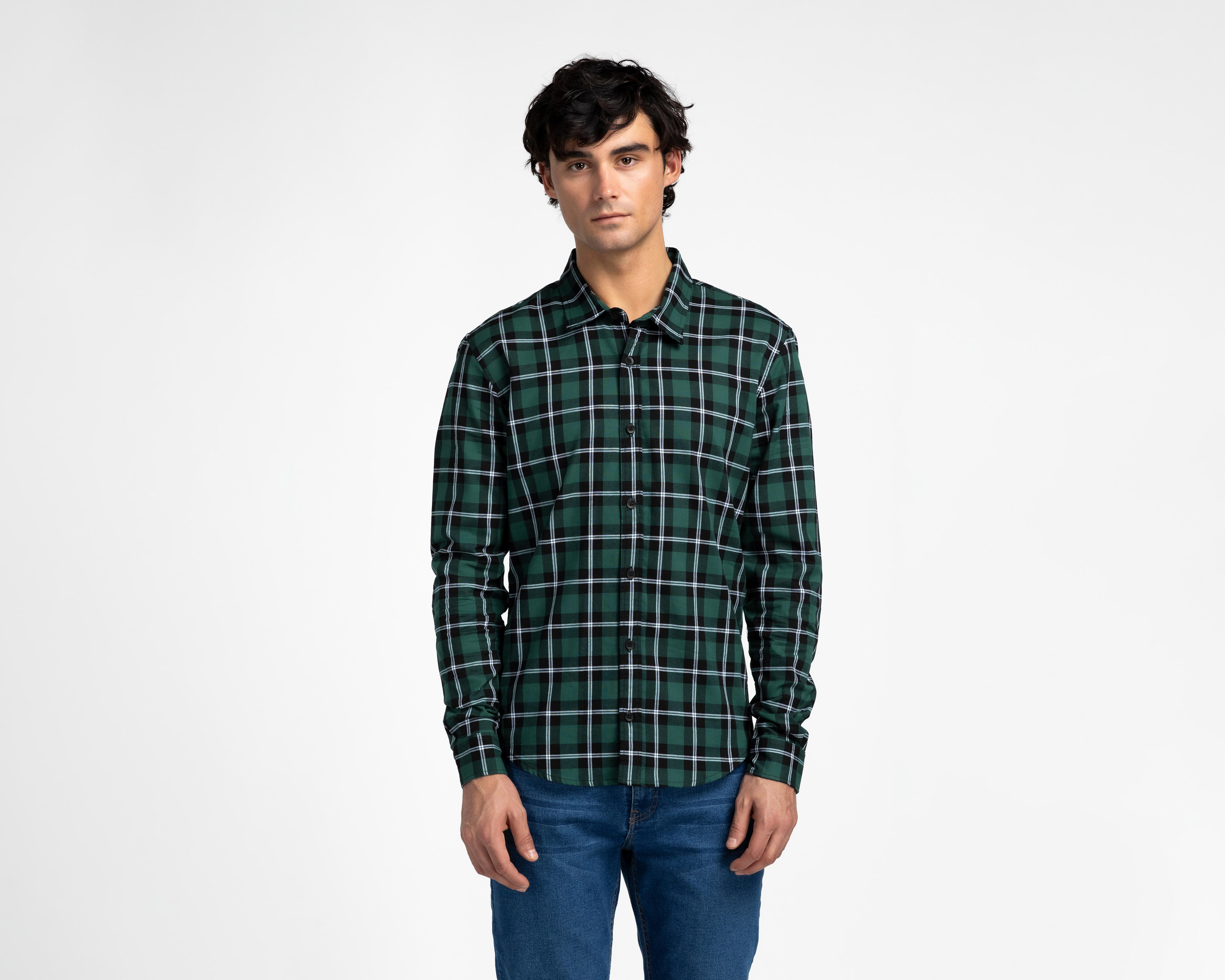 Foto 2 pulgar | Camisa Casual de Algodón Oggi Slim Fit a Cuadros para Hombre