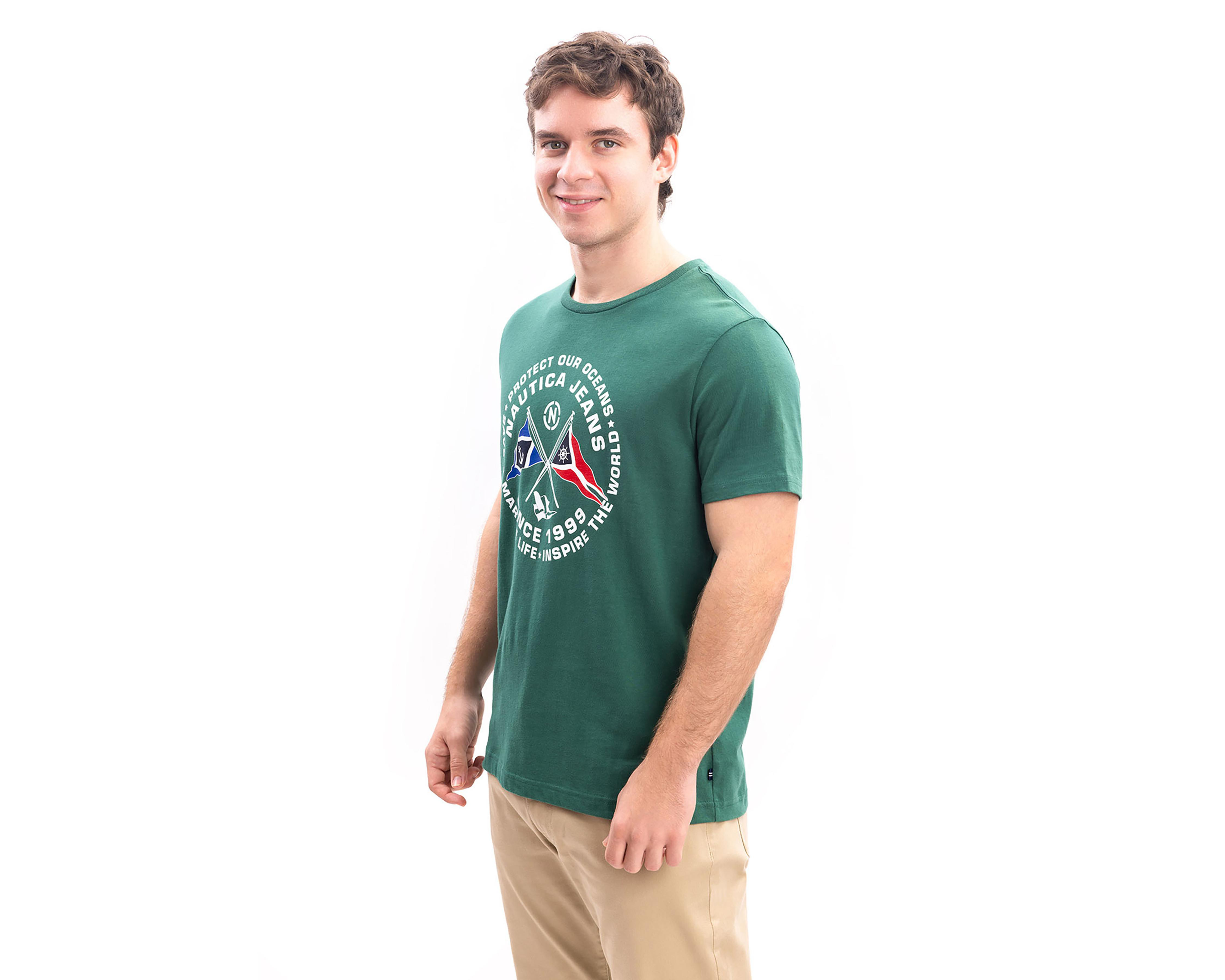 Foto 4 pulgar | Playera de Cuello Redondo Verde Nautica Jeans Co para Hombre