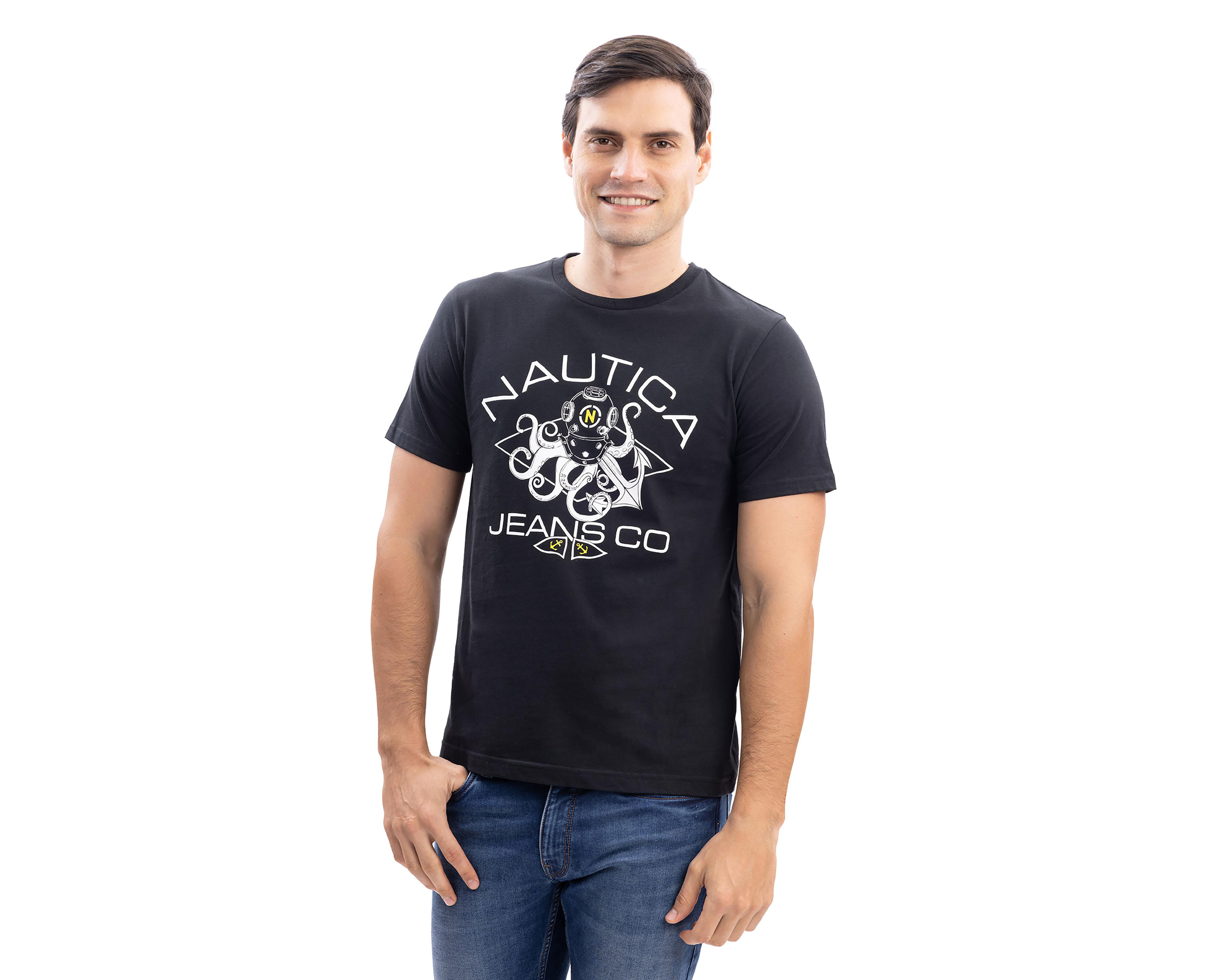 Playera de Cuello Redondo Negra Nautica Jeans Co para Hombre