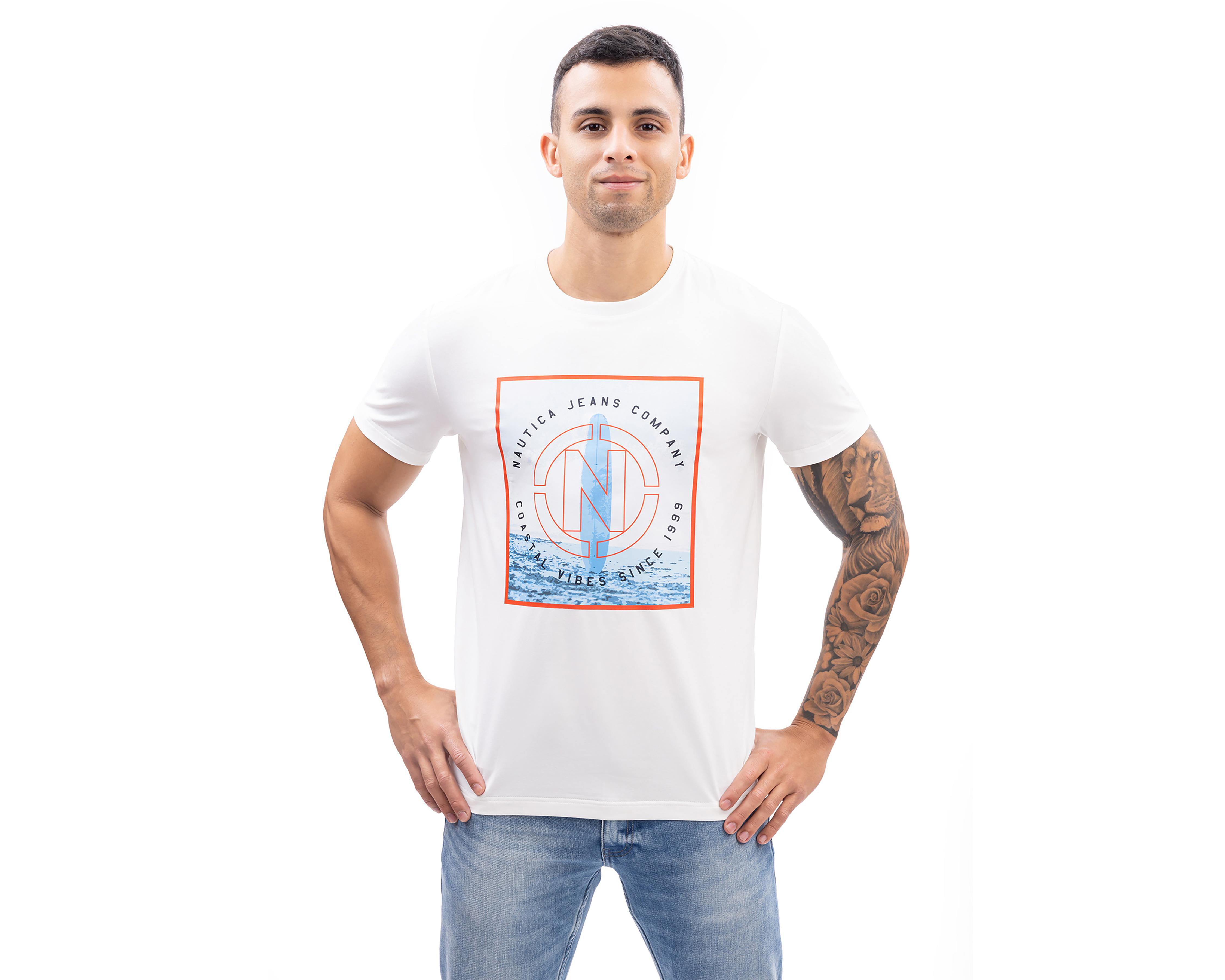 Playera de Cuello Redondo Blanca Nautica Jeans Co para Hombre