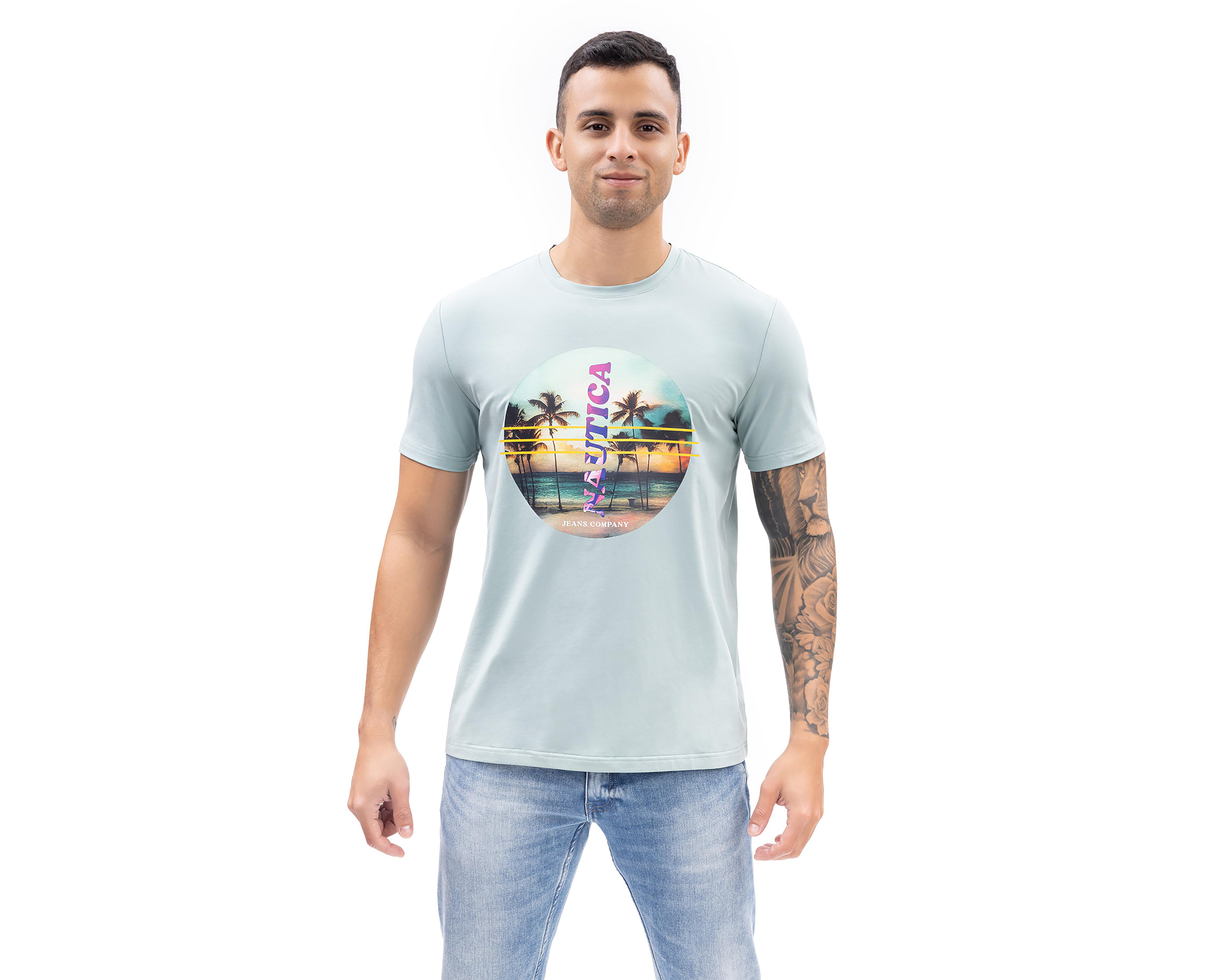 Playera de Cuello Redondo Verde Nautica Jeans Co para Hombre