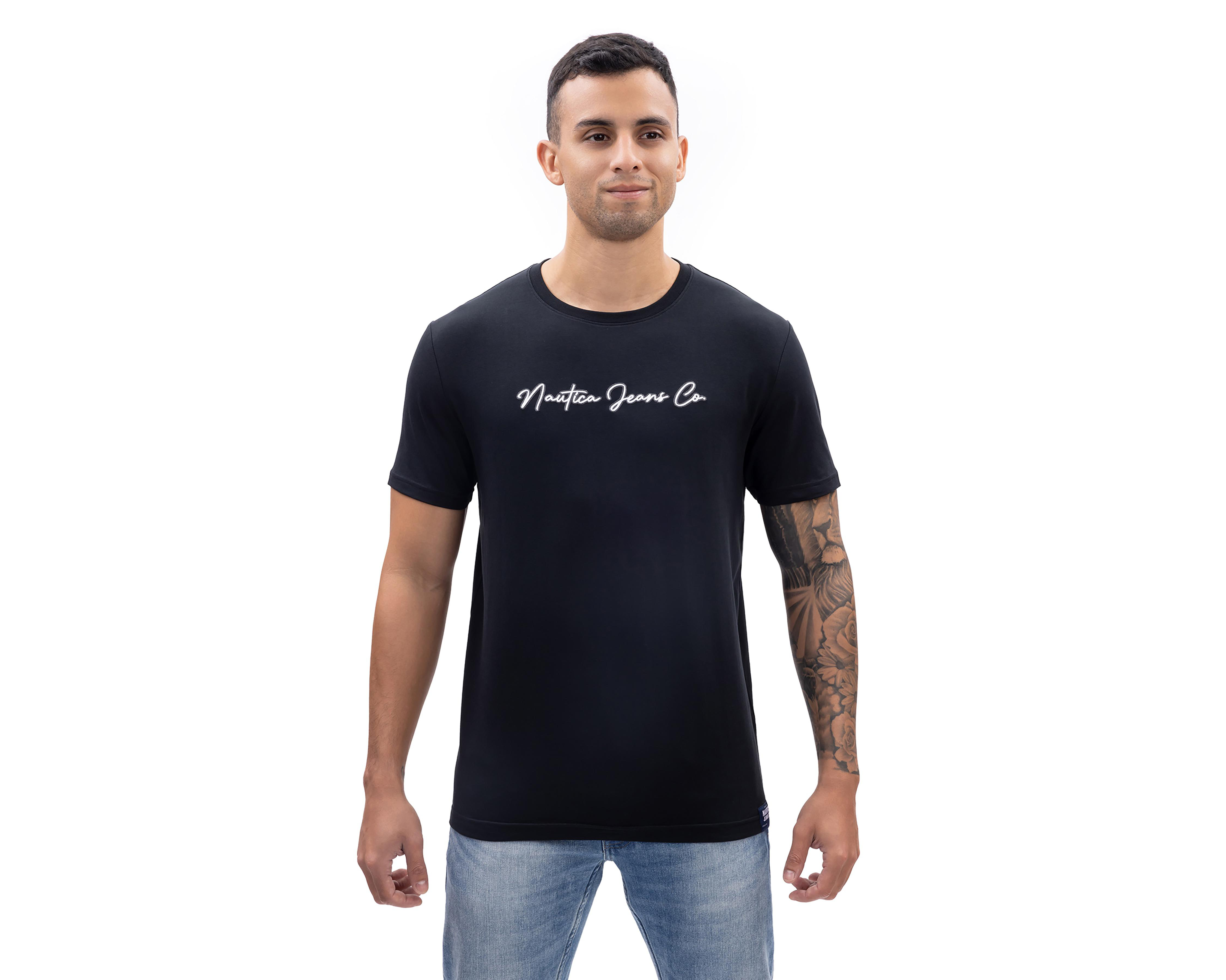 Playera de Cuello Redondo Negra Nautica Jeans Co para Hombre