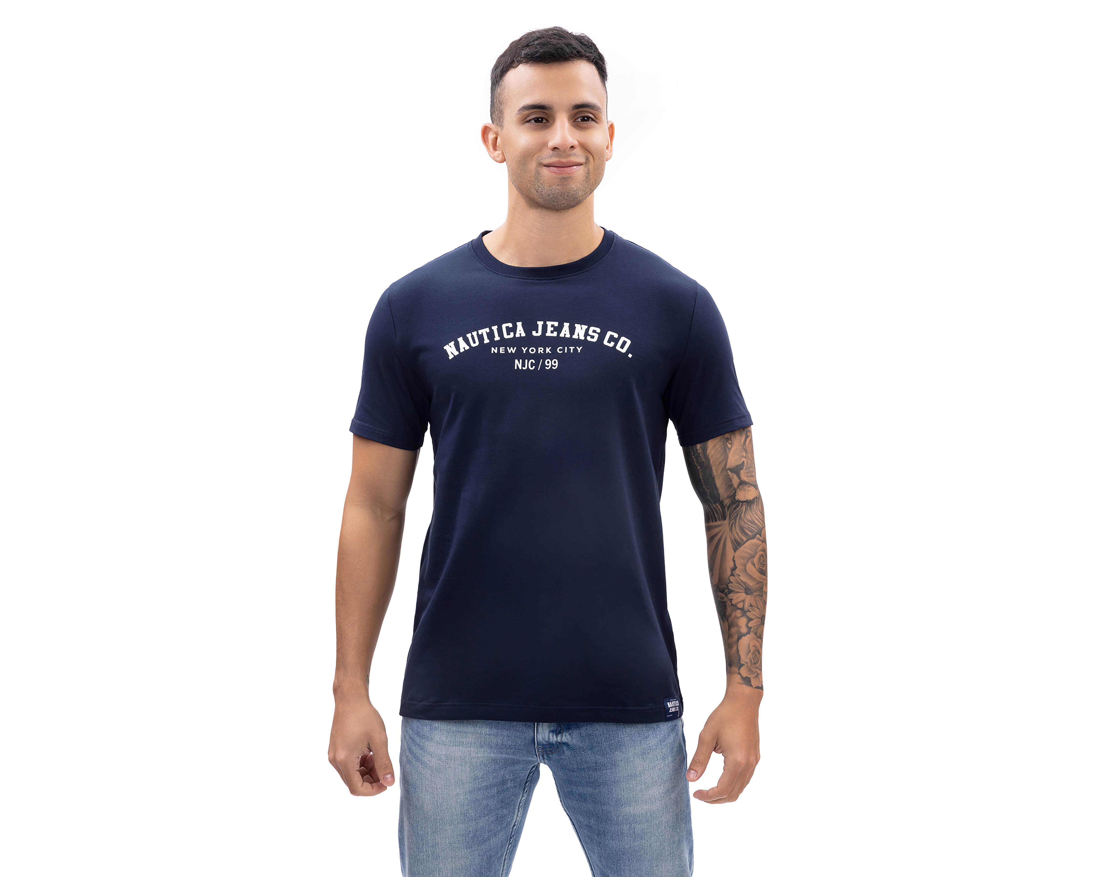 Playera de Cuello Redondo Azul Marino Nautica Jeans Co para Hombre