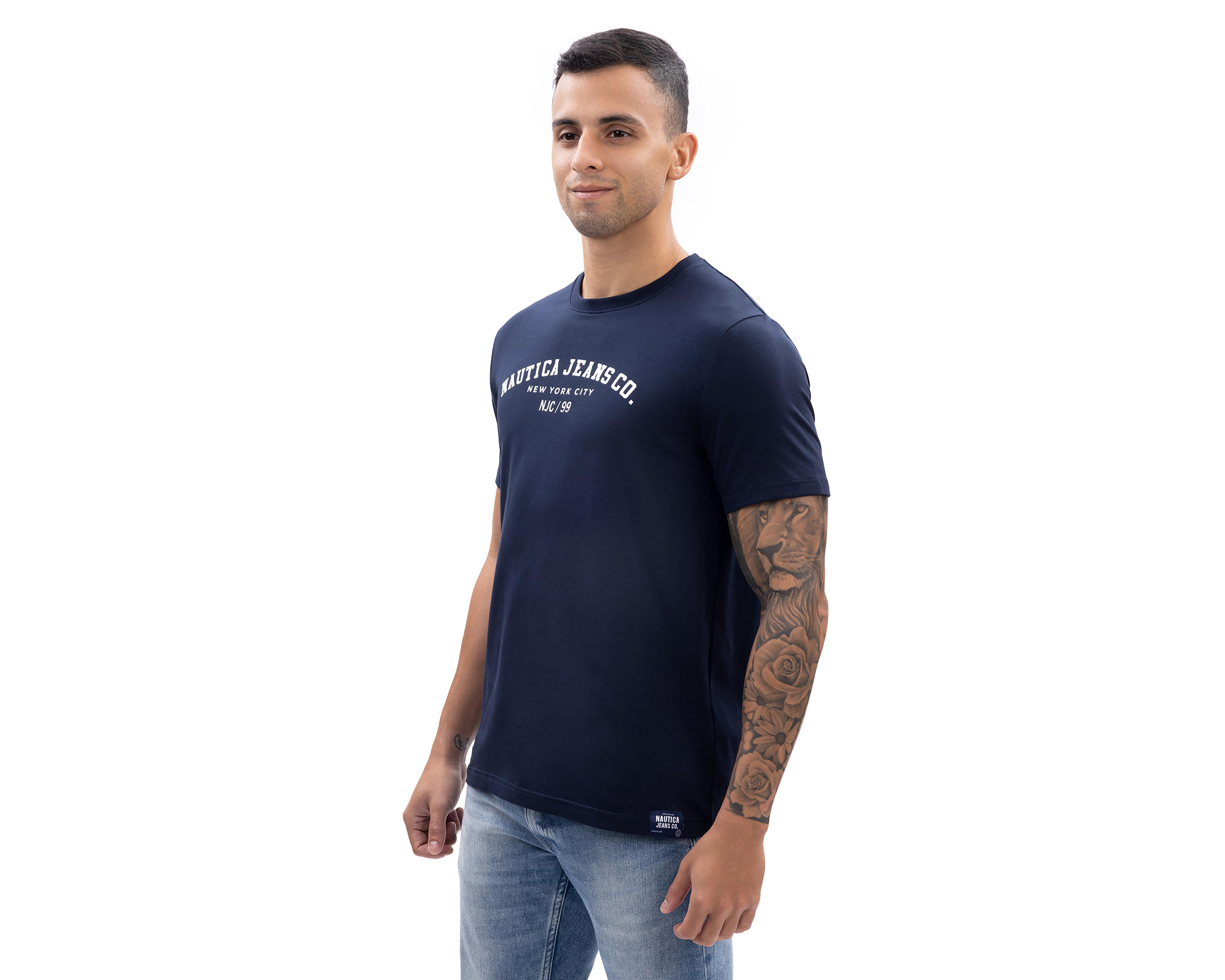 Foto 4 pulgar | Playera de Cuello Redondo Azul Marino Nautica Jeans Co para Hombre