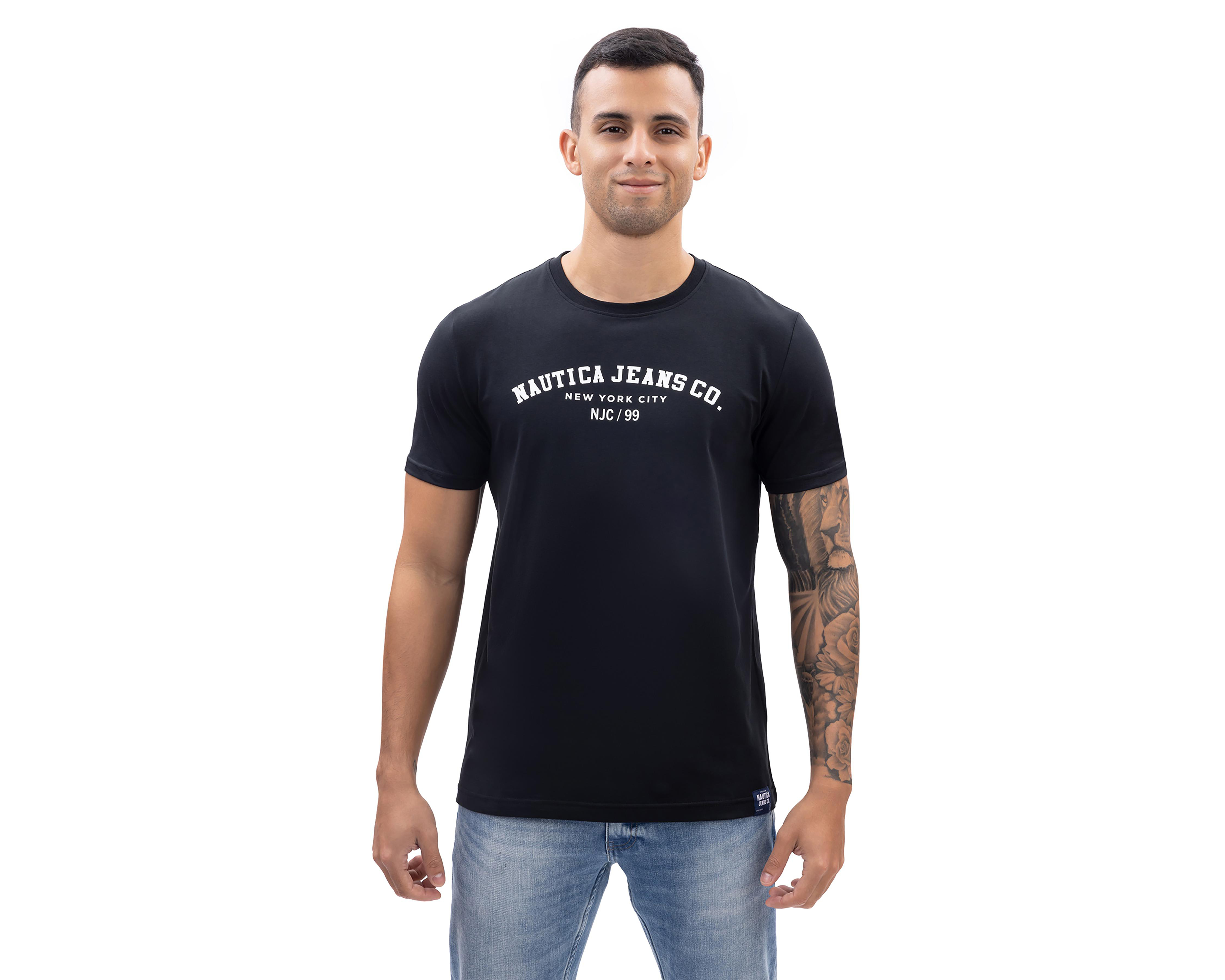 Playera de Cuello Redondo Negra Nautica Jeans Co para Hombre