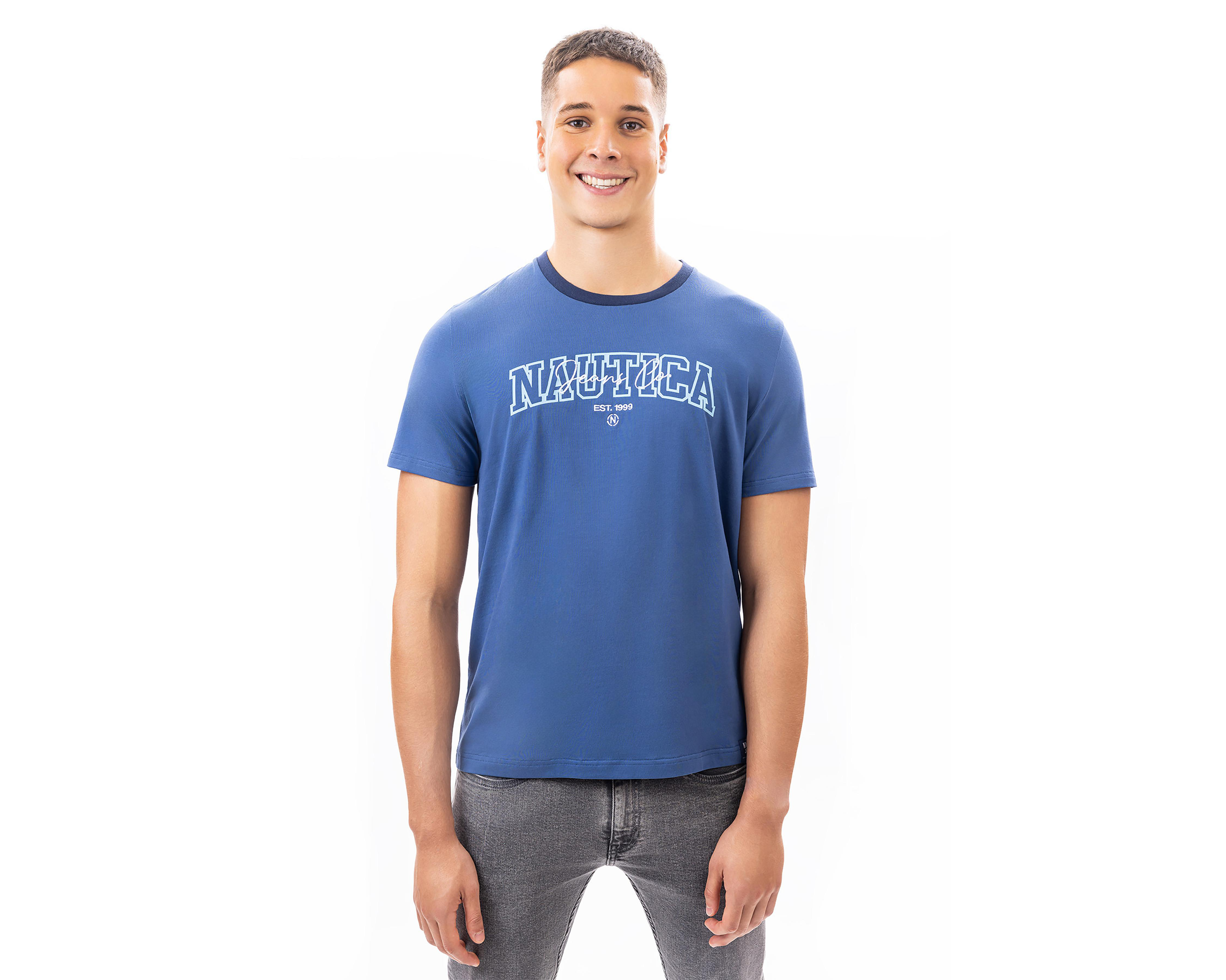 Playera de Cuello Redondo Azul Nautica Jeans Co para Hombre