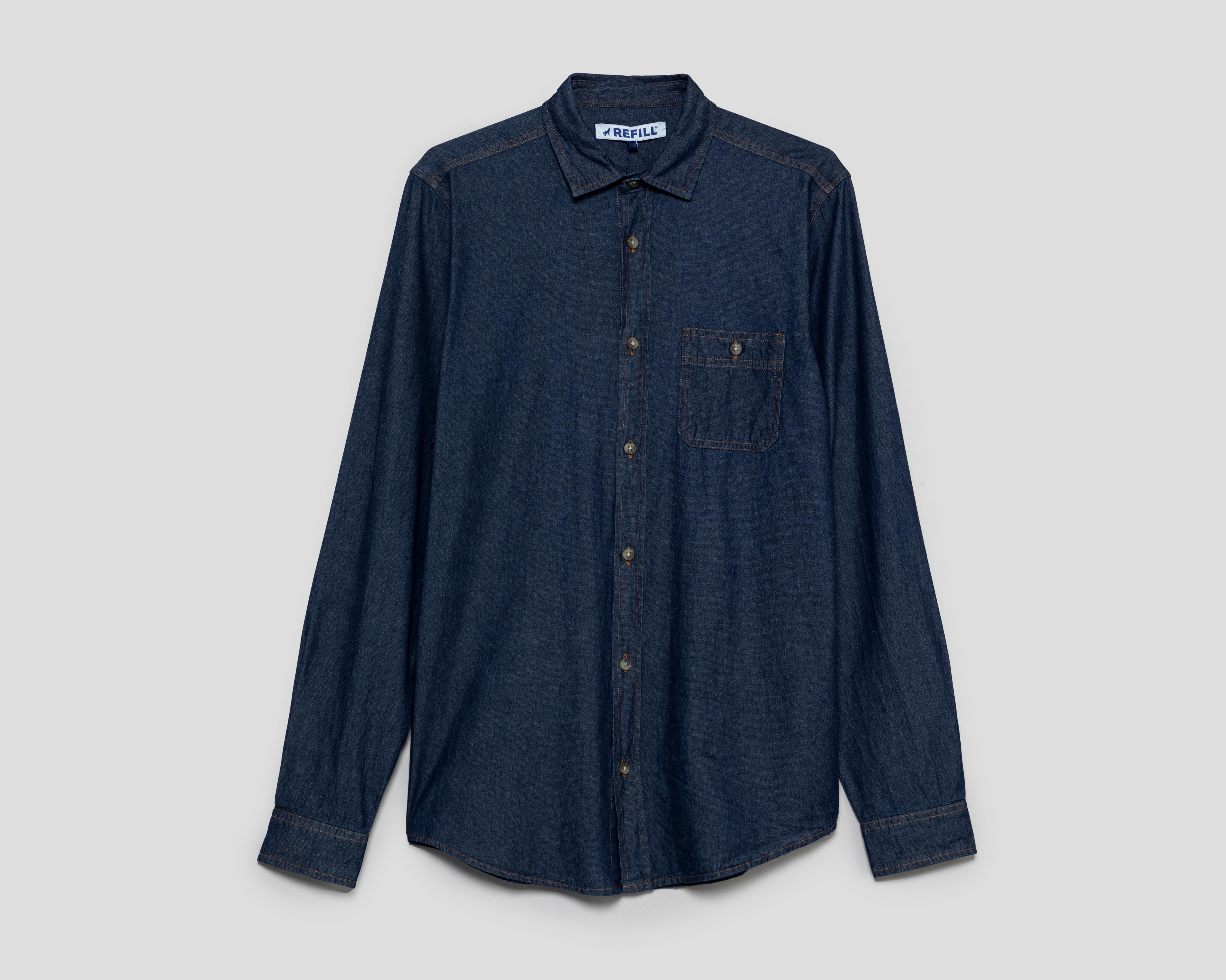 Camisa Casual de Algodón Refill Regular Azul para Hombre
