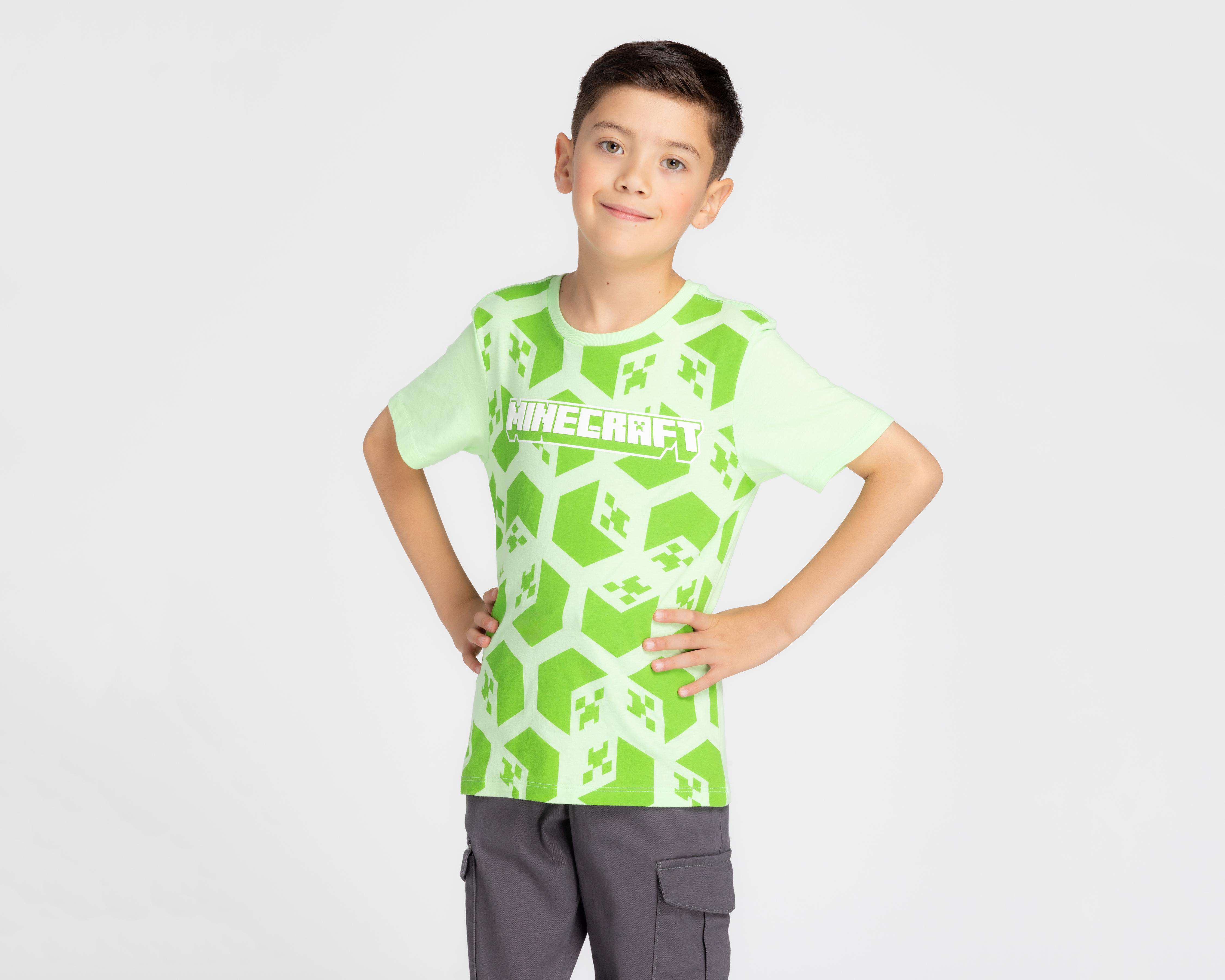 Foto 2 pulgar | Playera Minecraft Manga Corta Estampada para Niño