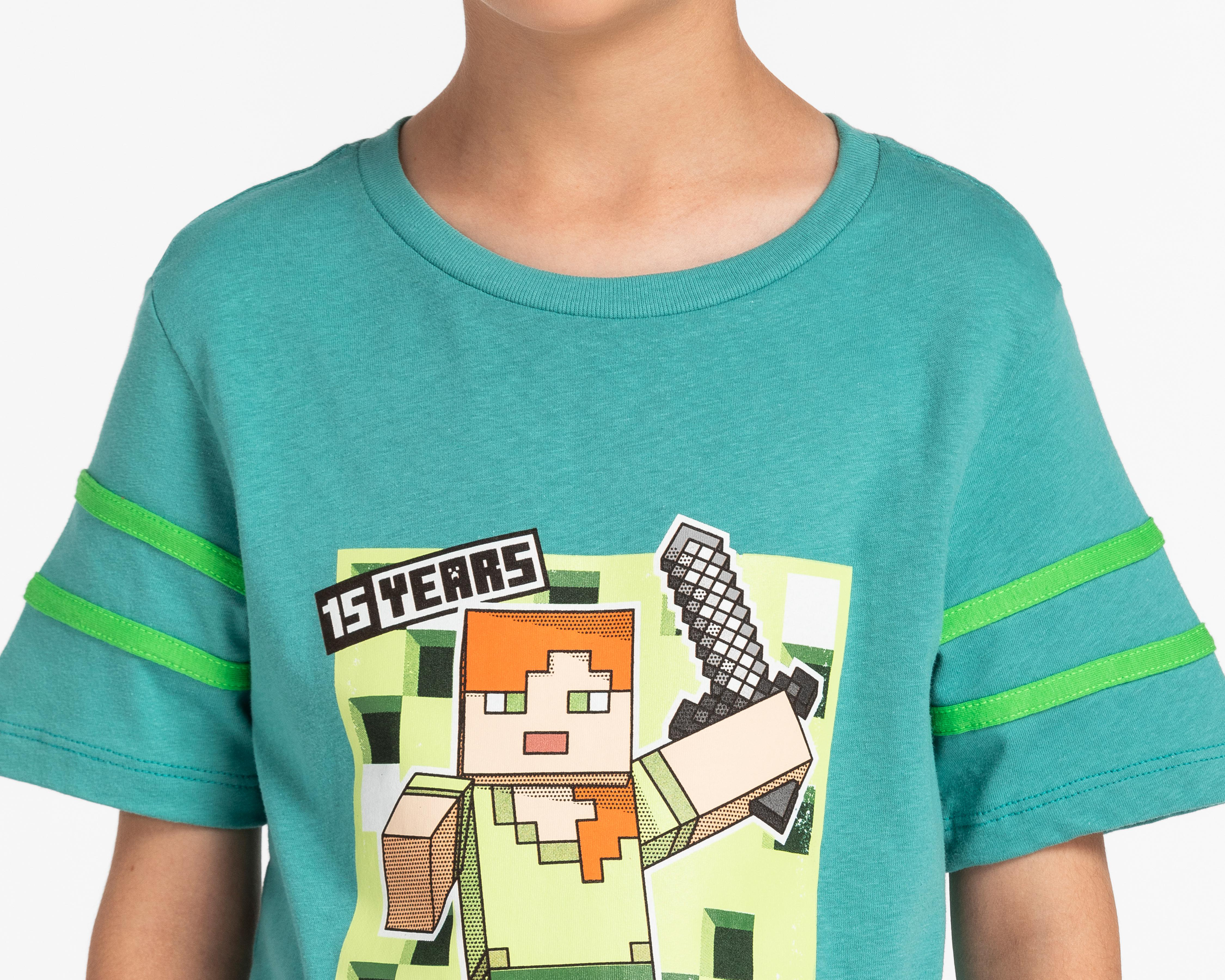 Foto 4 pulgar | Playera Minecraft Manga Corta Estampada para Niño