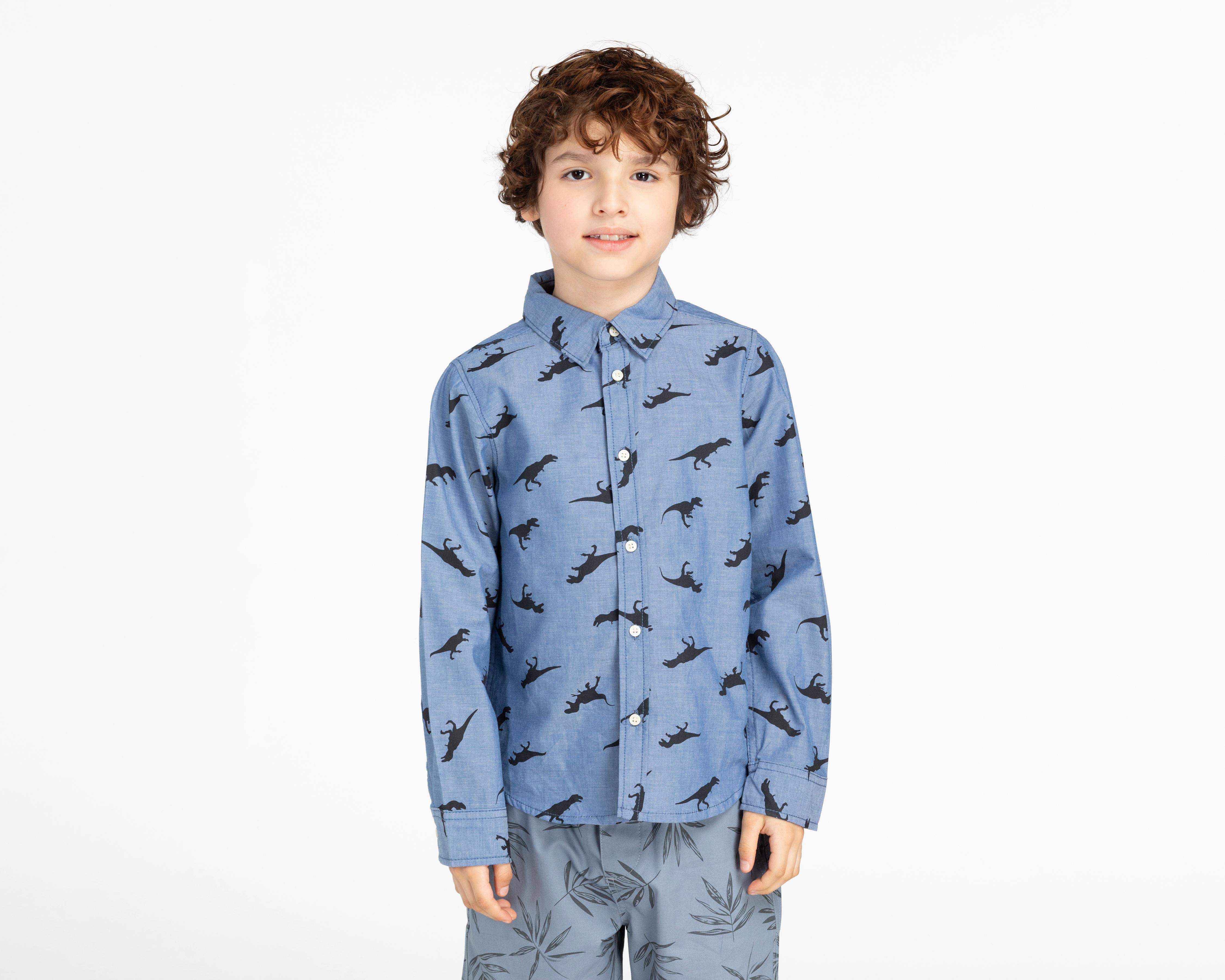 Camisa Refill Manga Larga con Print de Dinosaurio para Niño $175