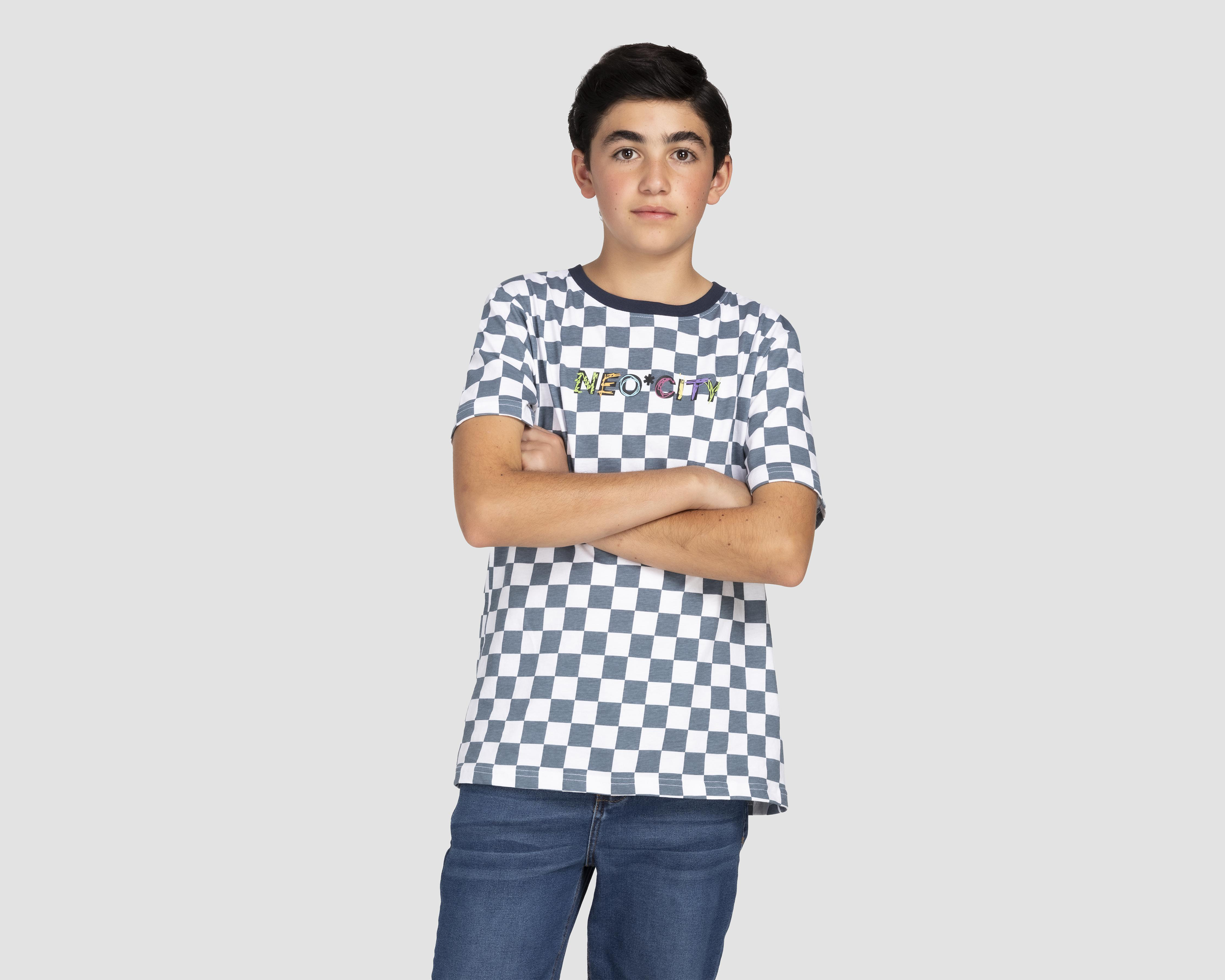 Playera Neo*City Manga Corta a Cuadros Juvenil $99