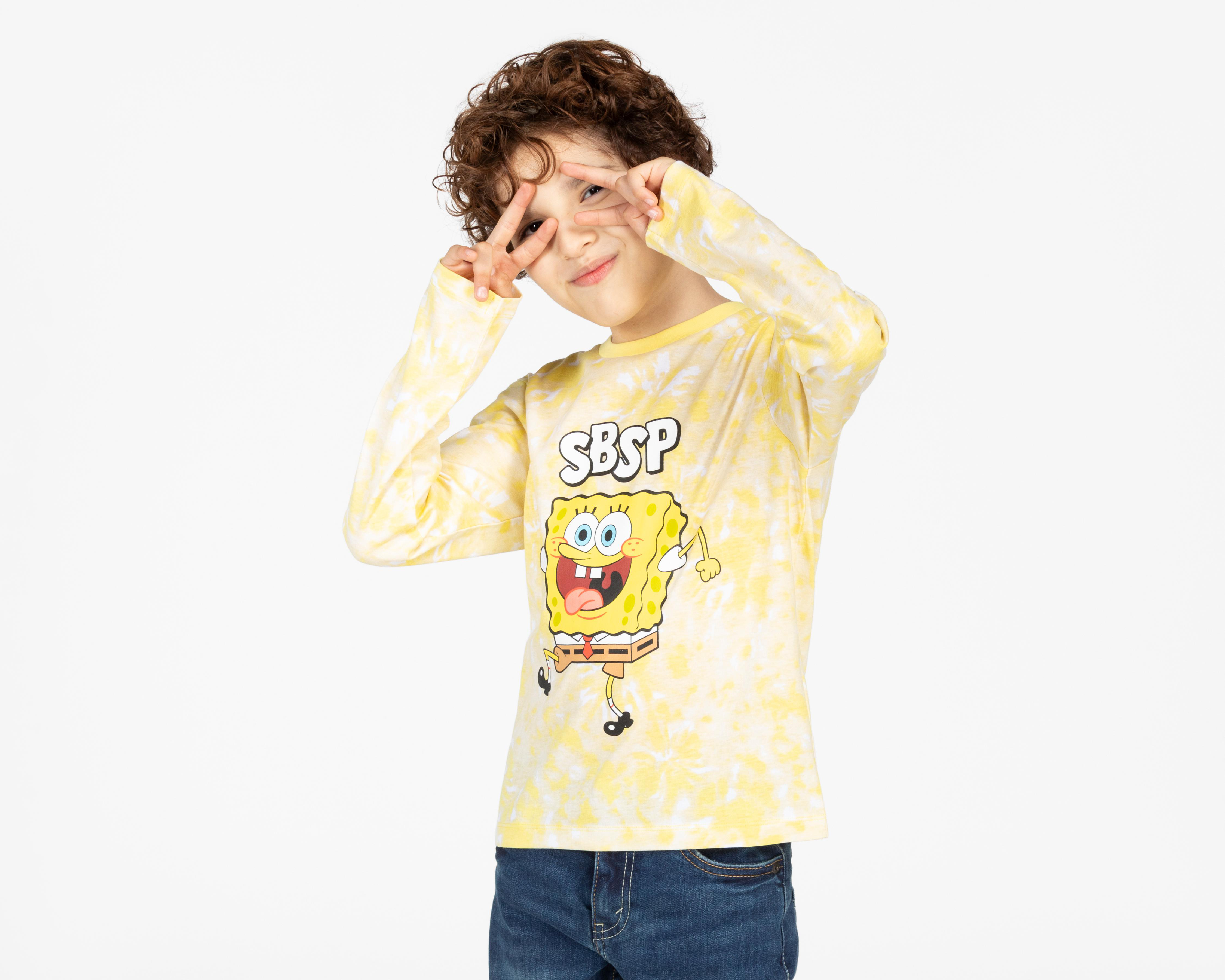 Foto 2 pulgar | Playera Bob Esponja Manga Larga Estampada para Niño