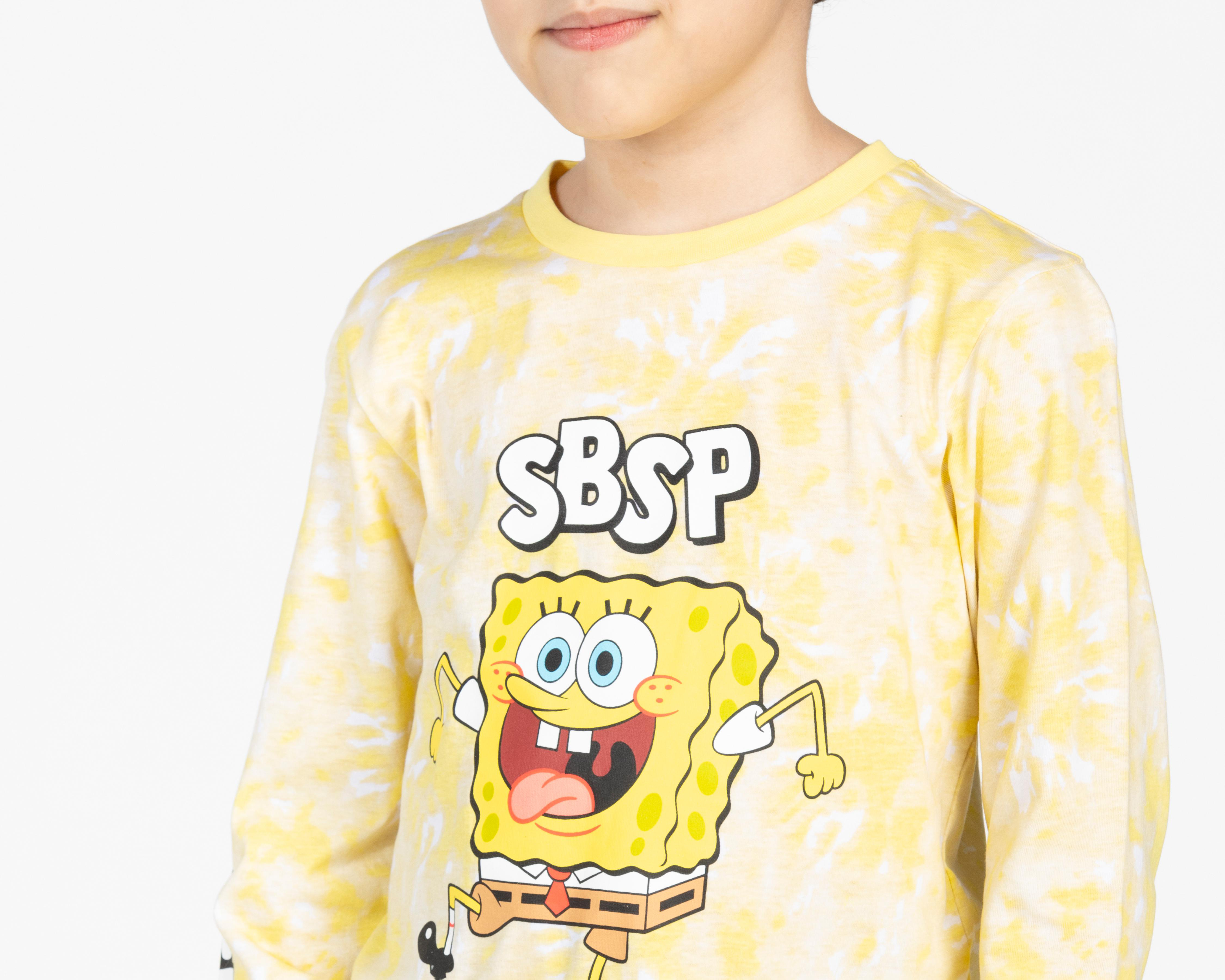 Foto 4 pulgar | Playera Bob Esponja Manga Larga Estampada para Niño