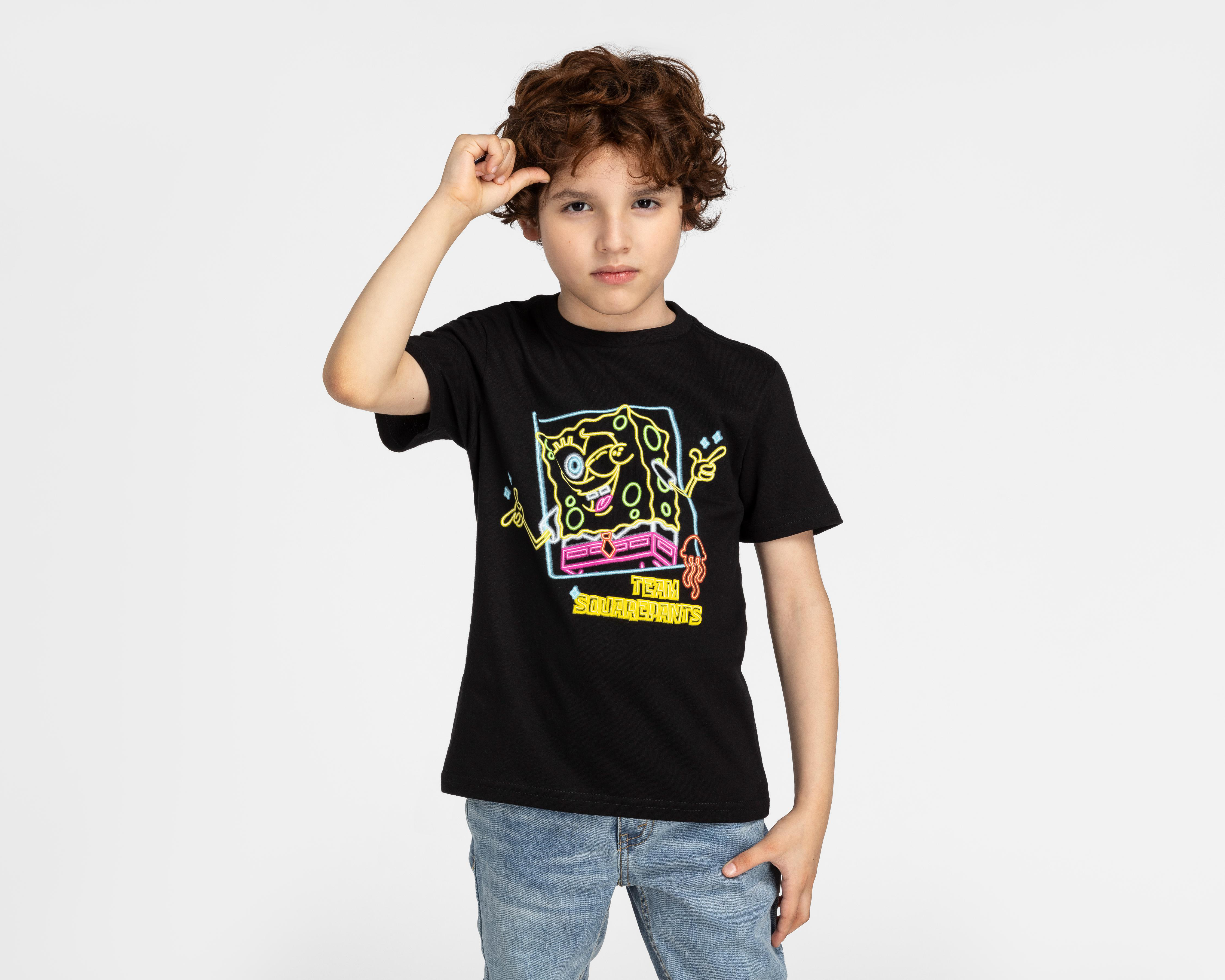 Foto 2 pulgar | Playera Bob Esponja Manga Corta Estampada para Niño