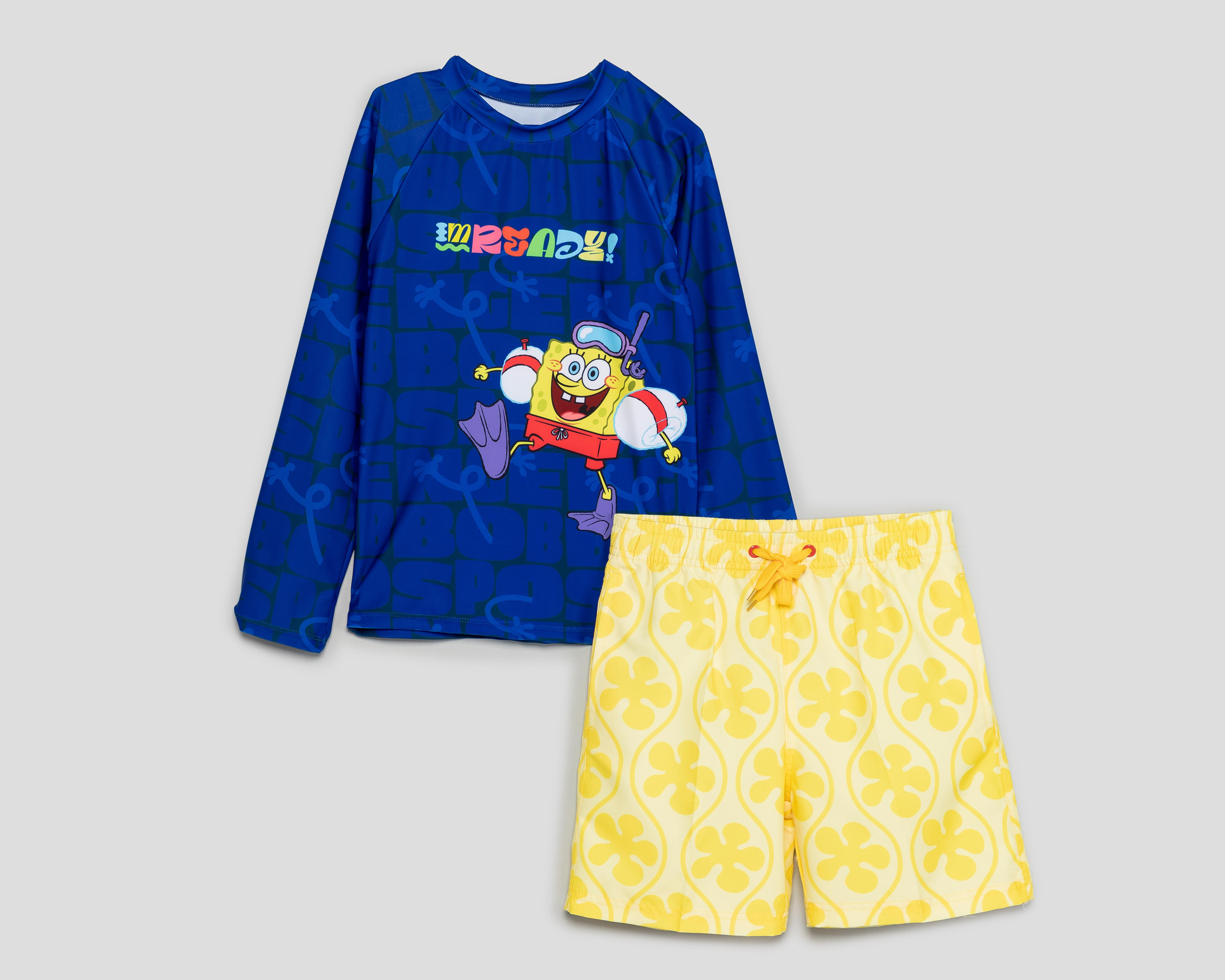 Foto 2 pulgar | Traje de Baño Bob Esponja Estampado para Niño 2 Piezas
