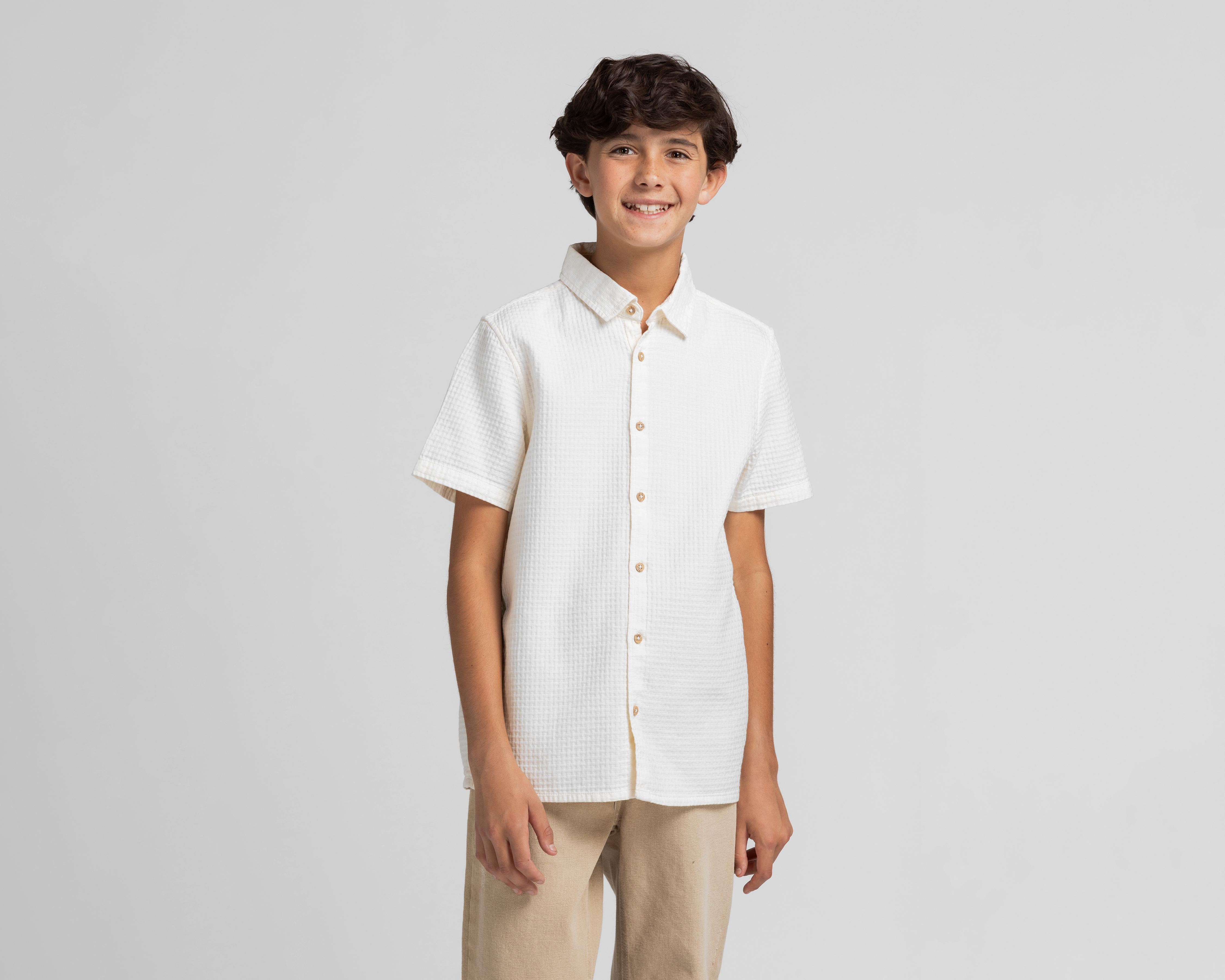 Foto 2 pulgar | Camisa Refill Manga Corta Beige para Niño