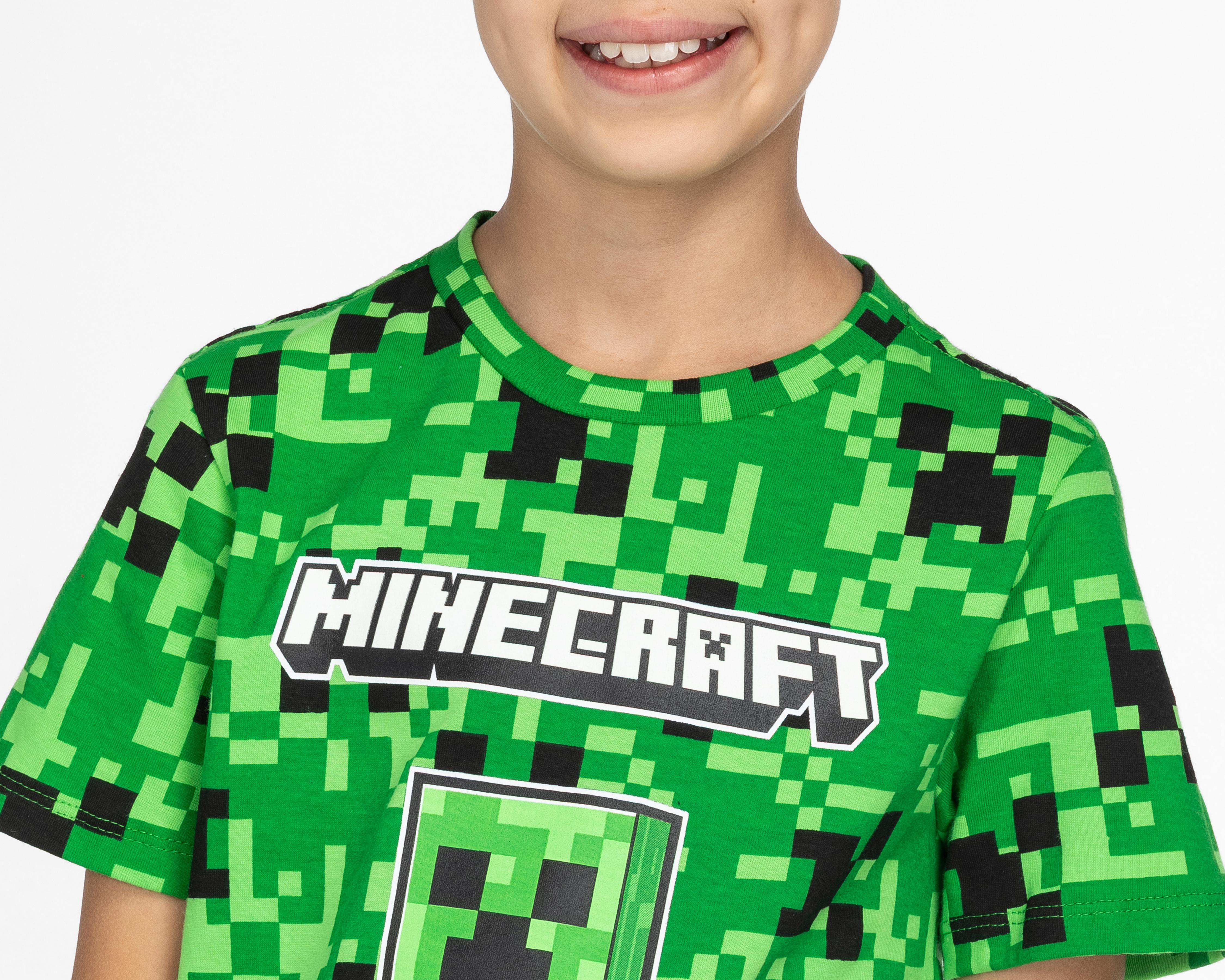 Foto 5 pulgar | Playera Cuello Redondo Verde Minecraft para Niño