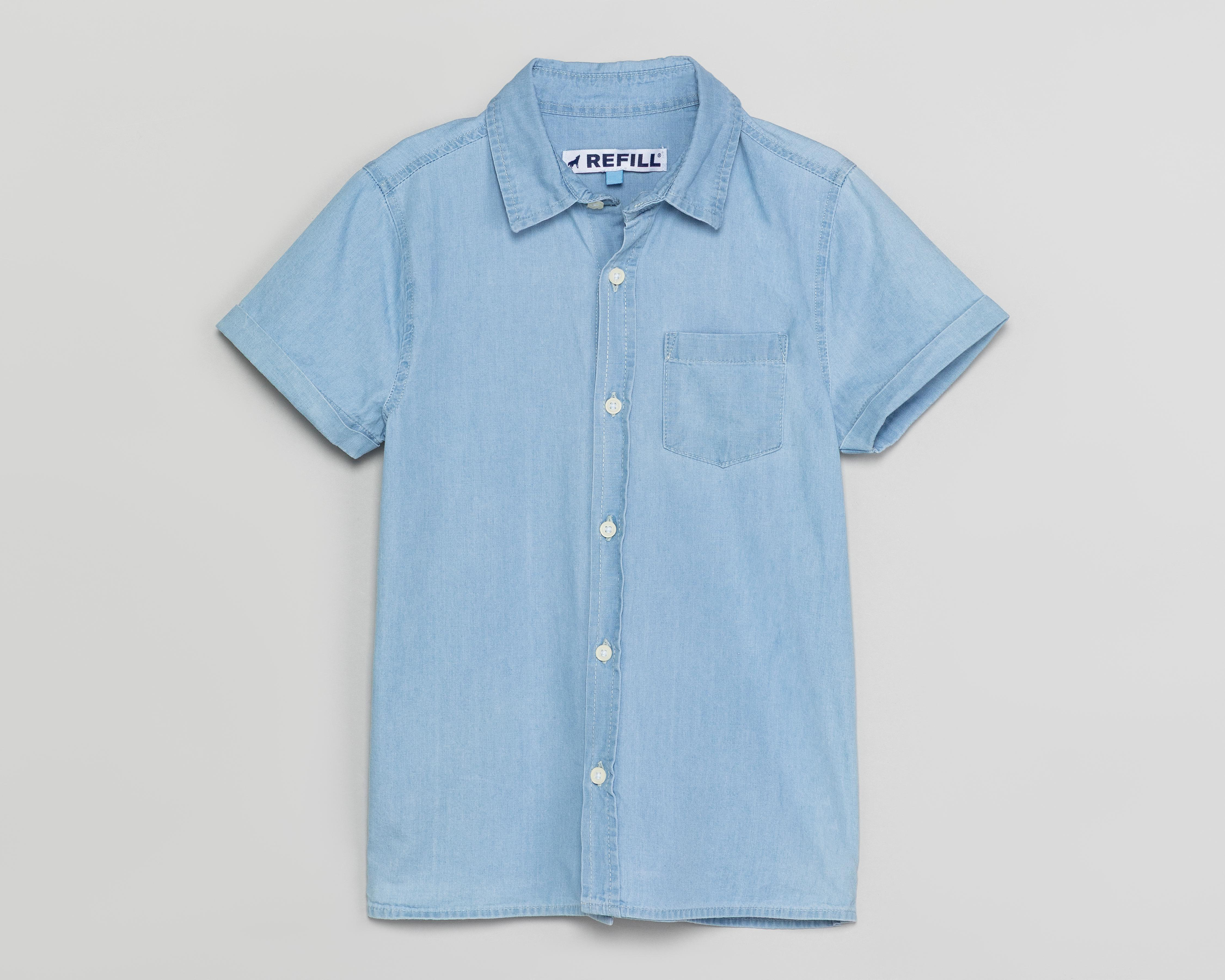 Camisa Cuello Americano Azul Refill para Niño