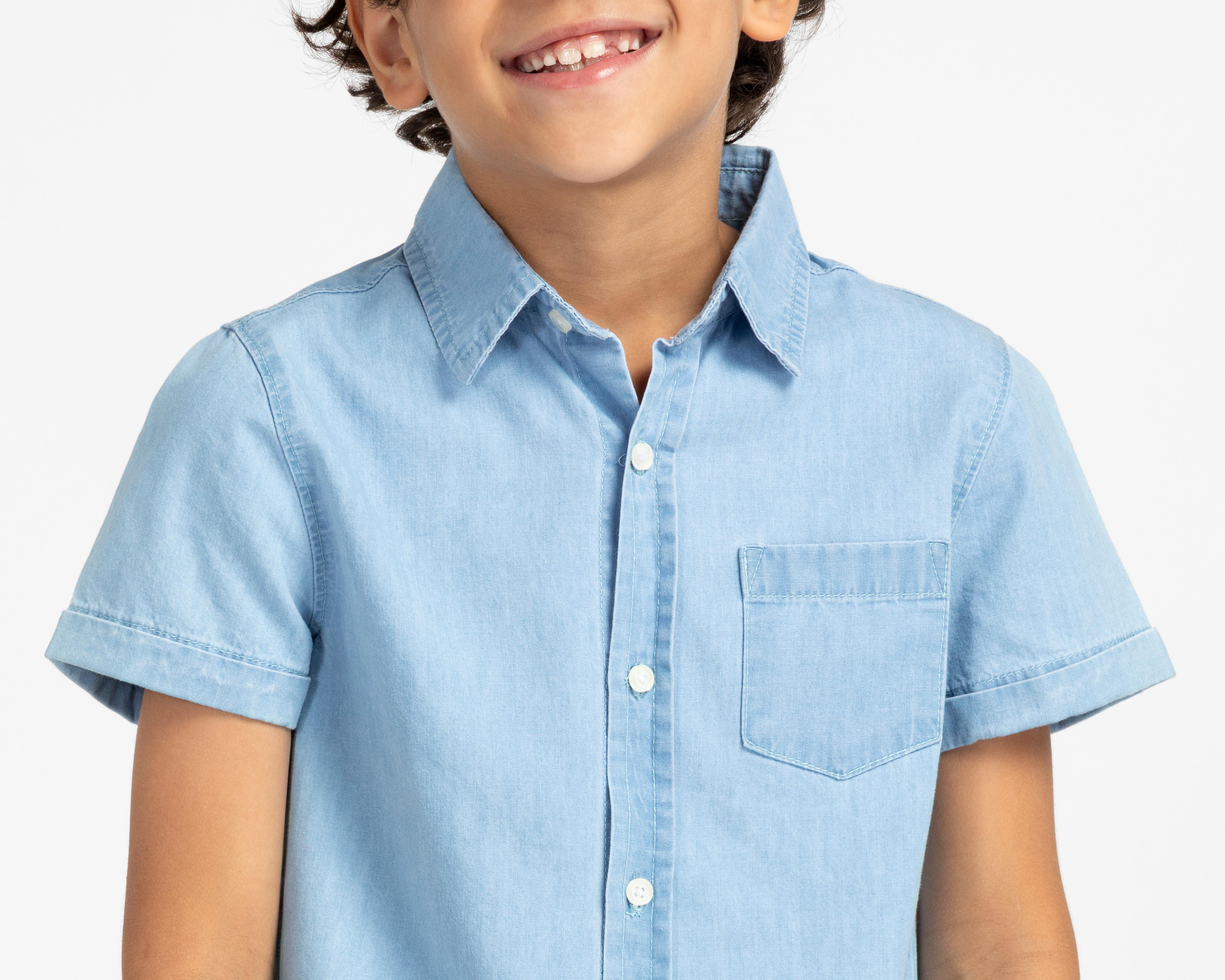 Foto 5 pulgar | Camisa Cuello Americano Azul Refill para Niño