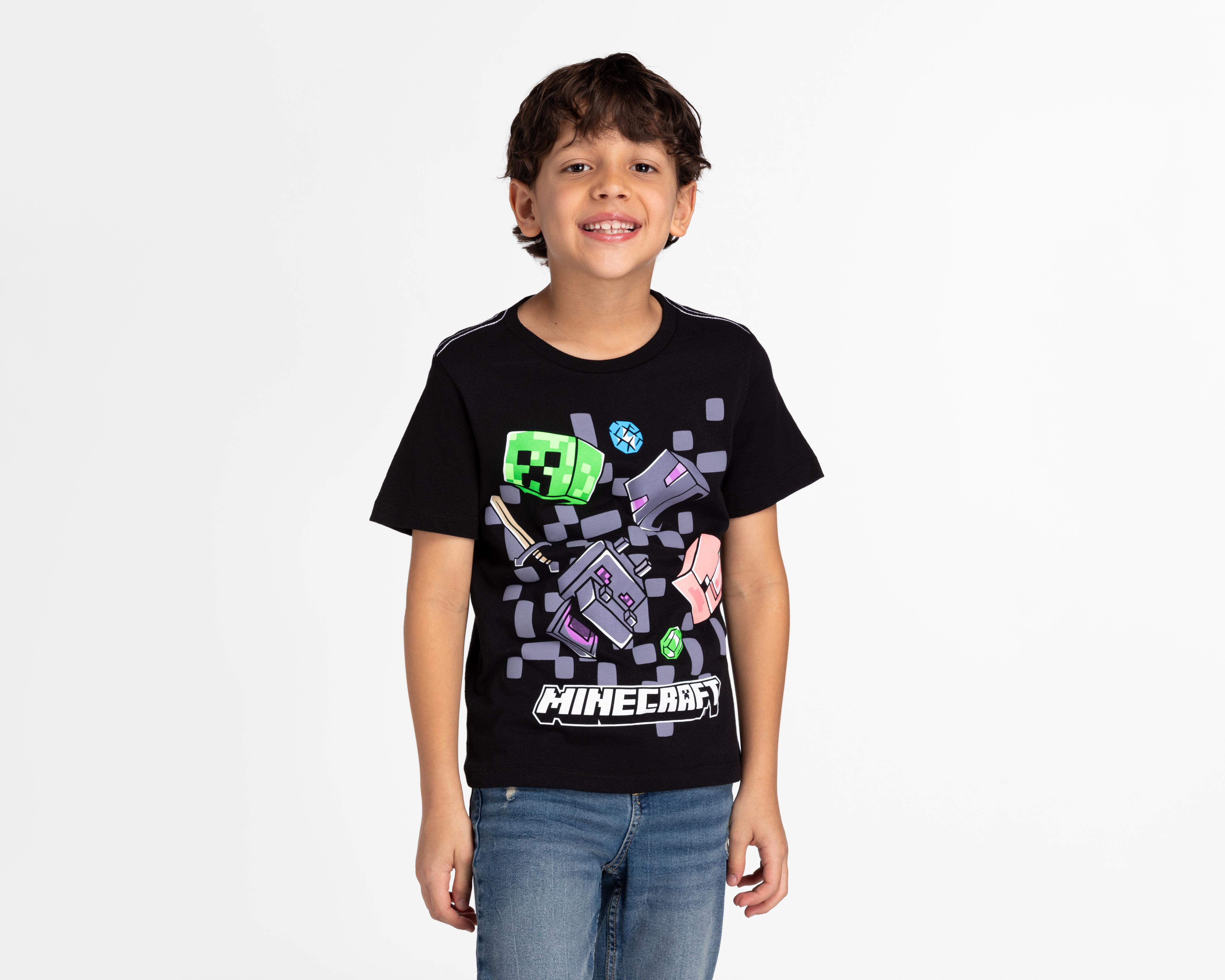 Foto 2 pulgar | Playera Minecraft Manga Corta Estampada para Niño