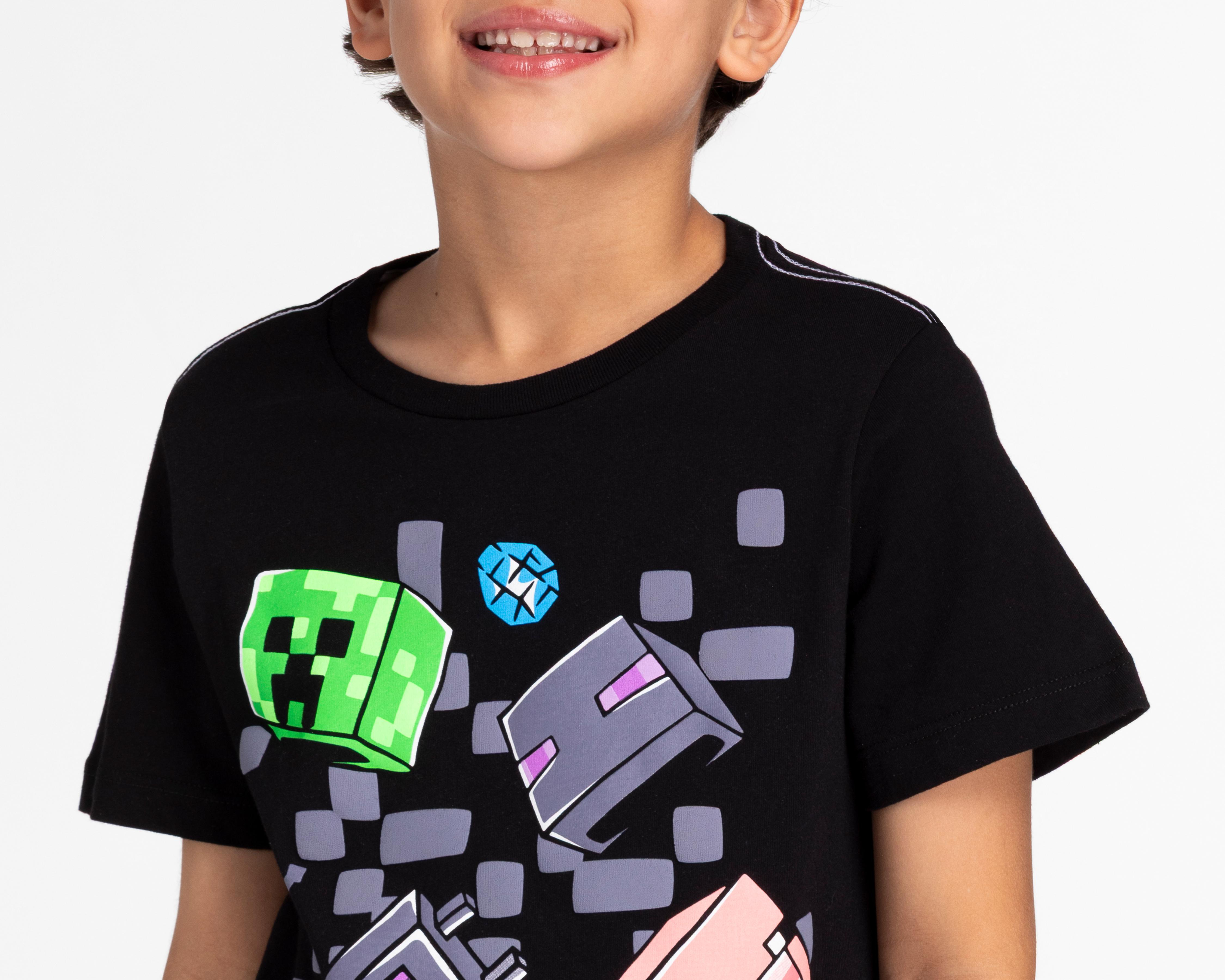 Foto 4 pulgar | Playera Minecraft Manga Corta Estampada para Niño