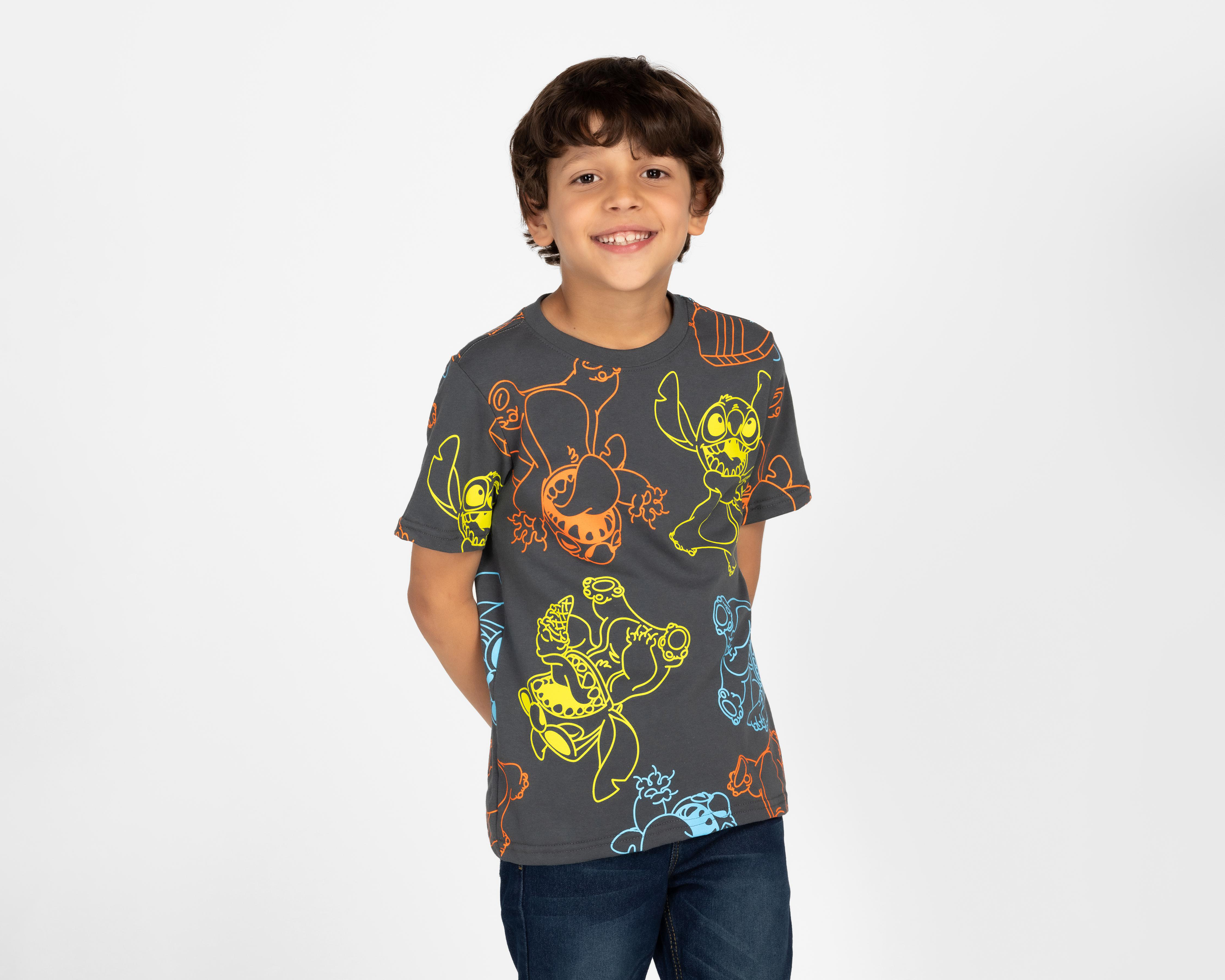Playera Disney Stitch Manga Corta Full Print para Niño