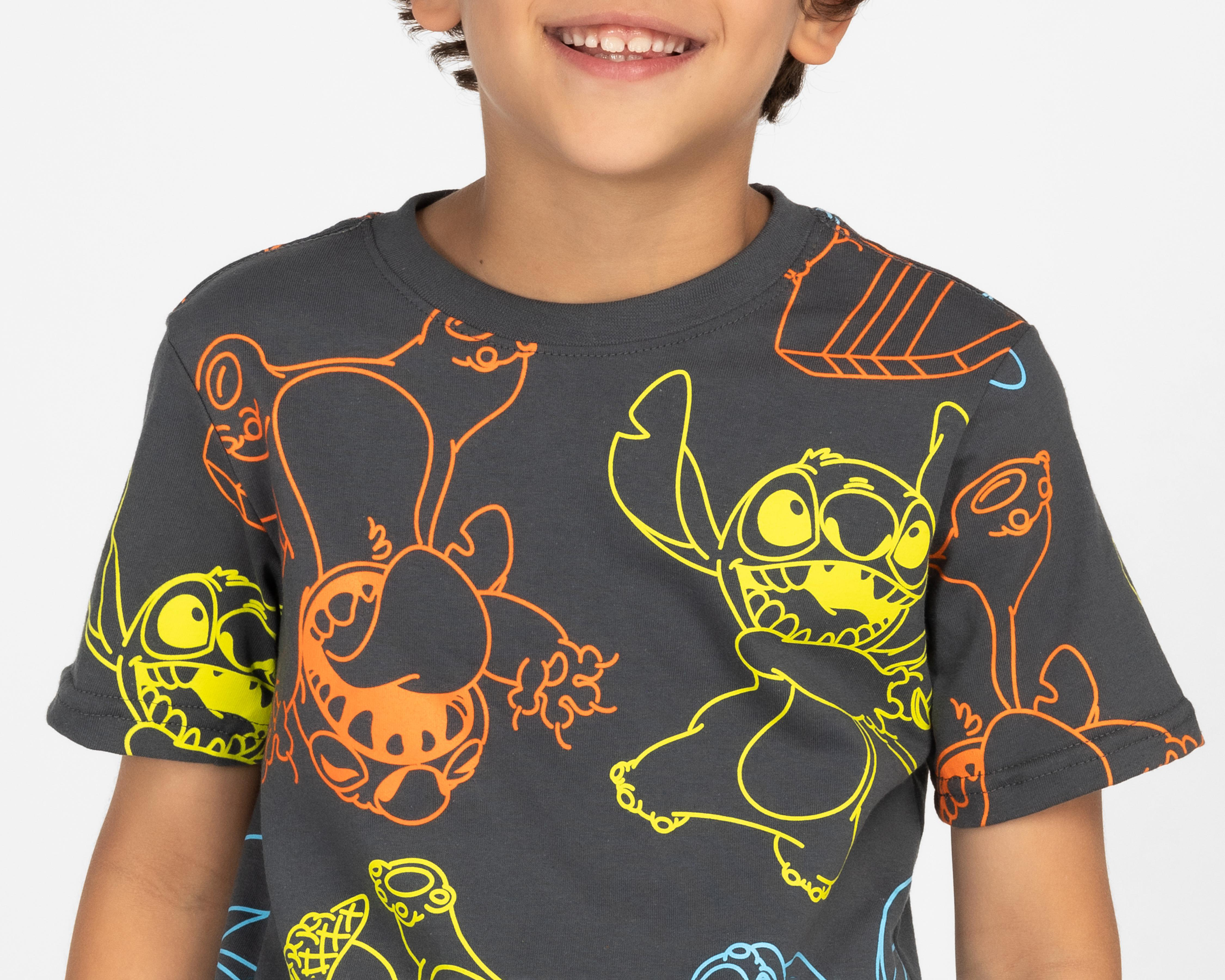 Foto 4 pulgar | Playera Disney Stitch Manga Corta Full Print para Niño