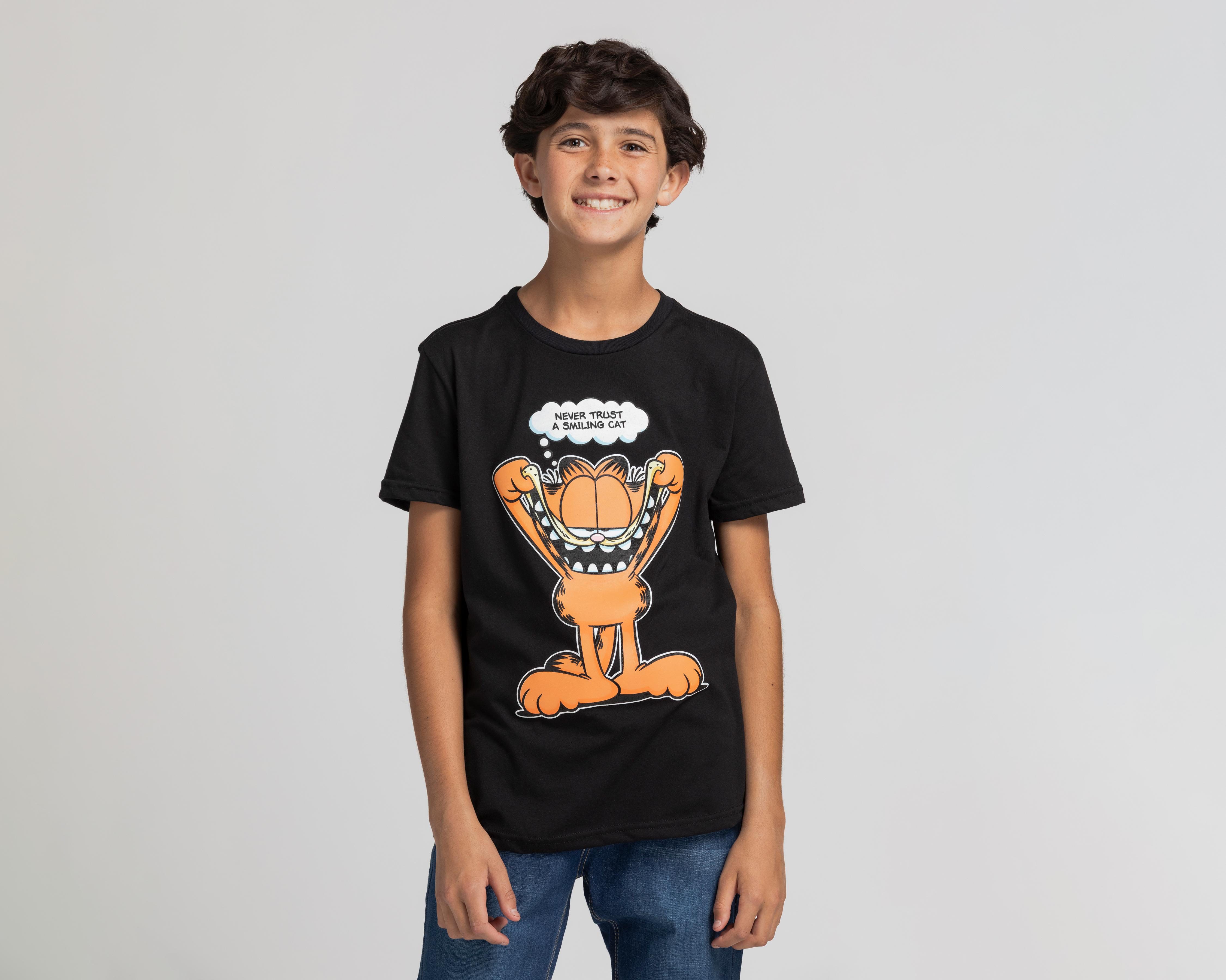 Foto 2 pulgar | Playera Garfield Manga Corta Estampada Juvenil