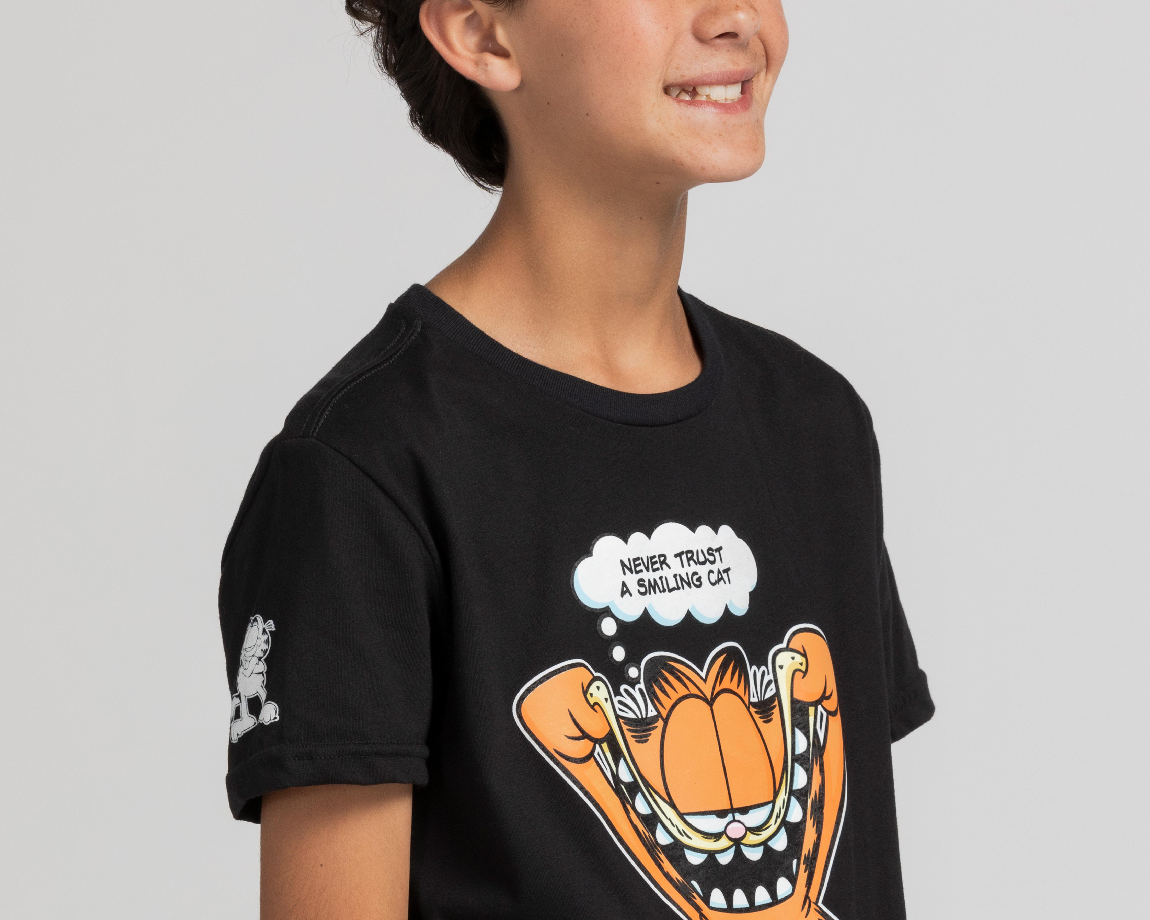 Foto 4 pulgar | Playera Garfield Manga Corta Estampada Juvenil