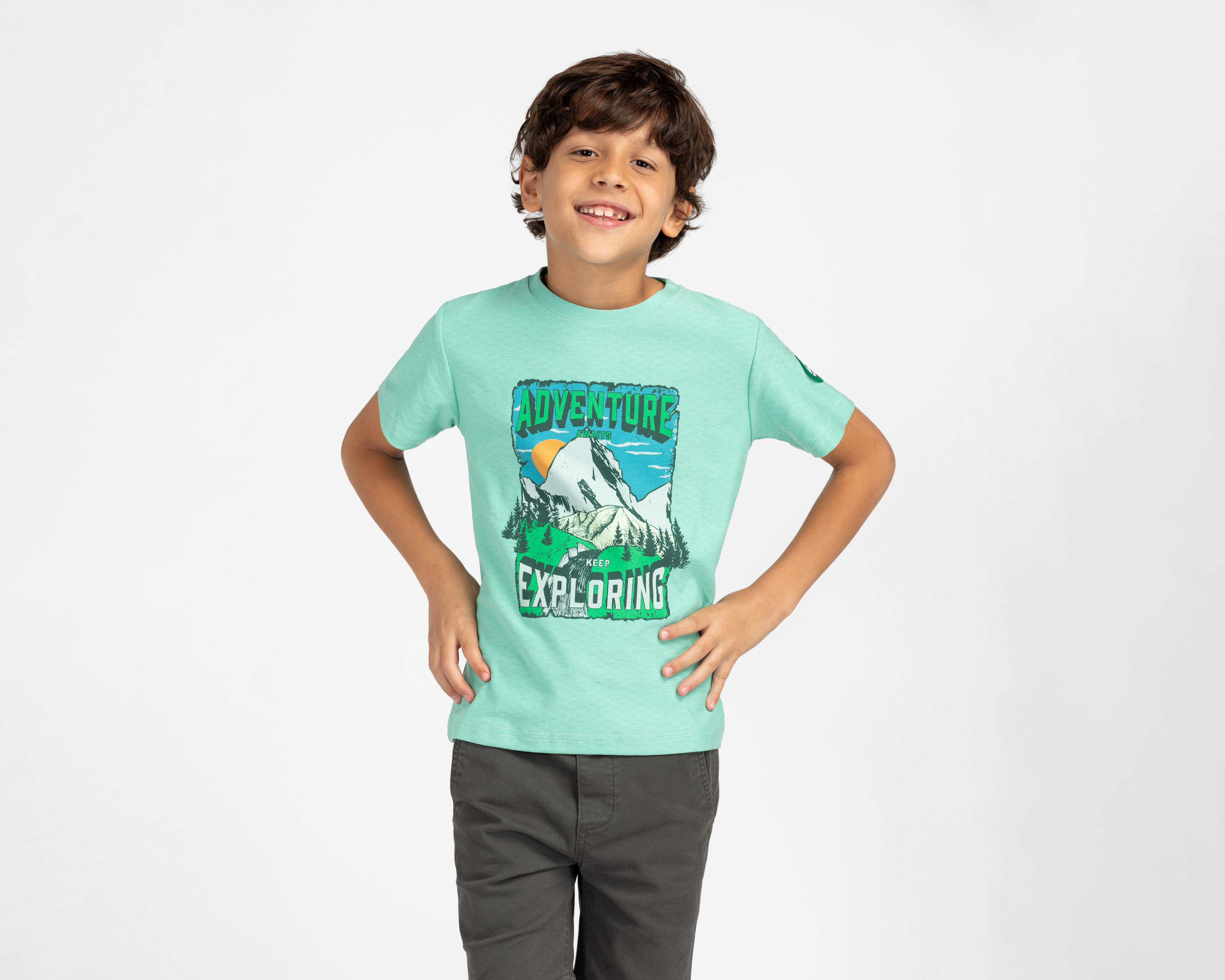 Foto 2 pulgar | Playera de Cuello Redondo Verde Refill para Niño
