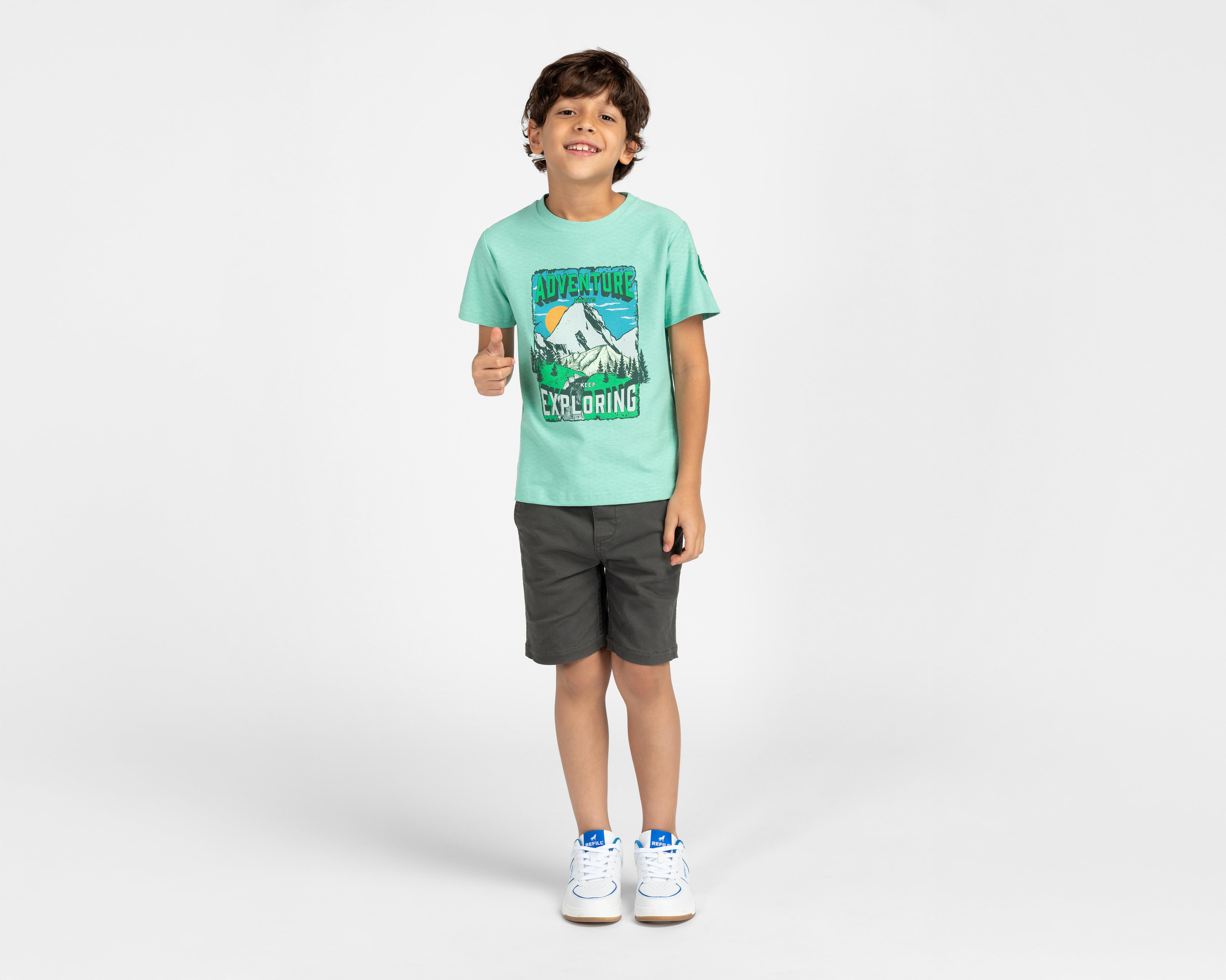 Foto 3 pulgar | Playera de Cuello Redondo Verde Refill para Niño