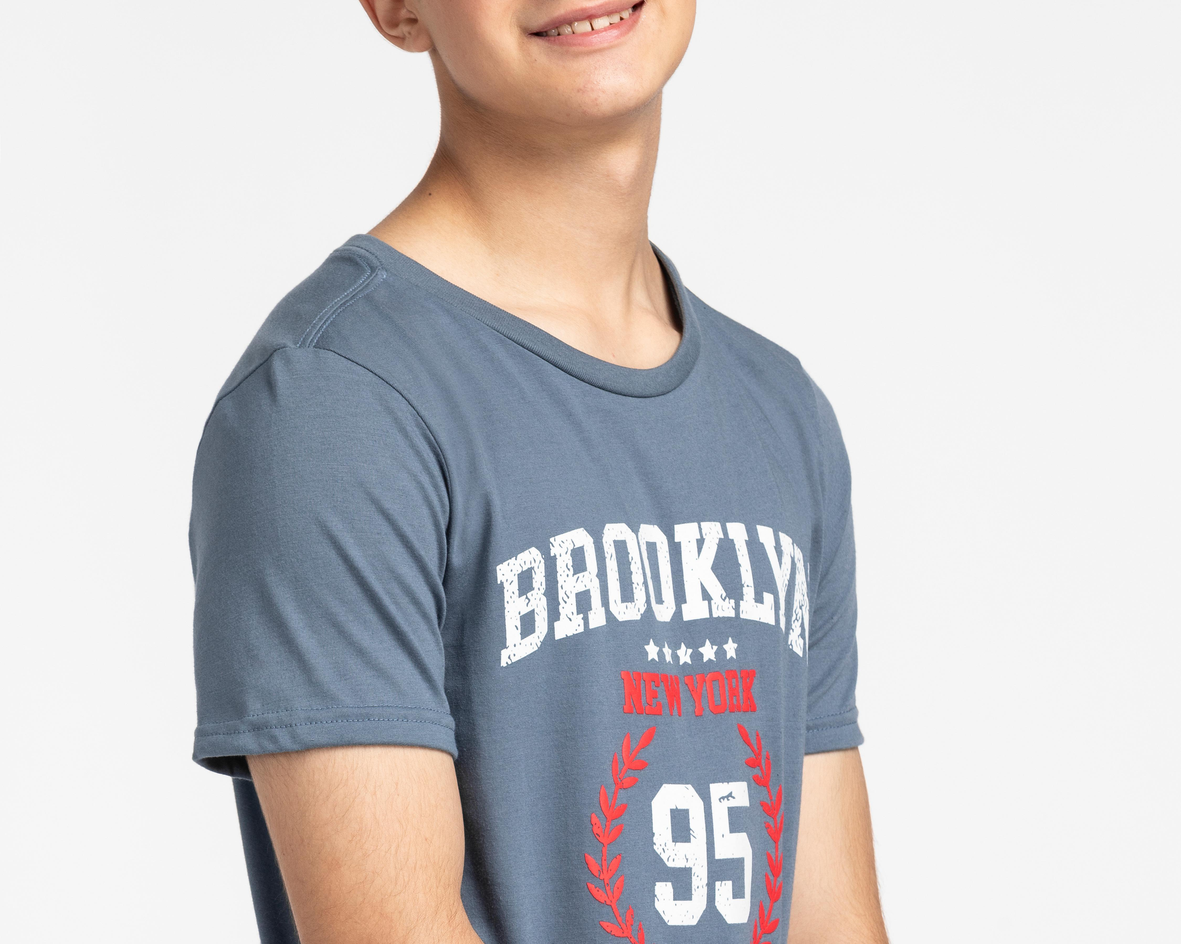 Foto 4 | Playera de Cuello Redondo Azul Refill Juvenil