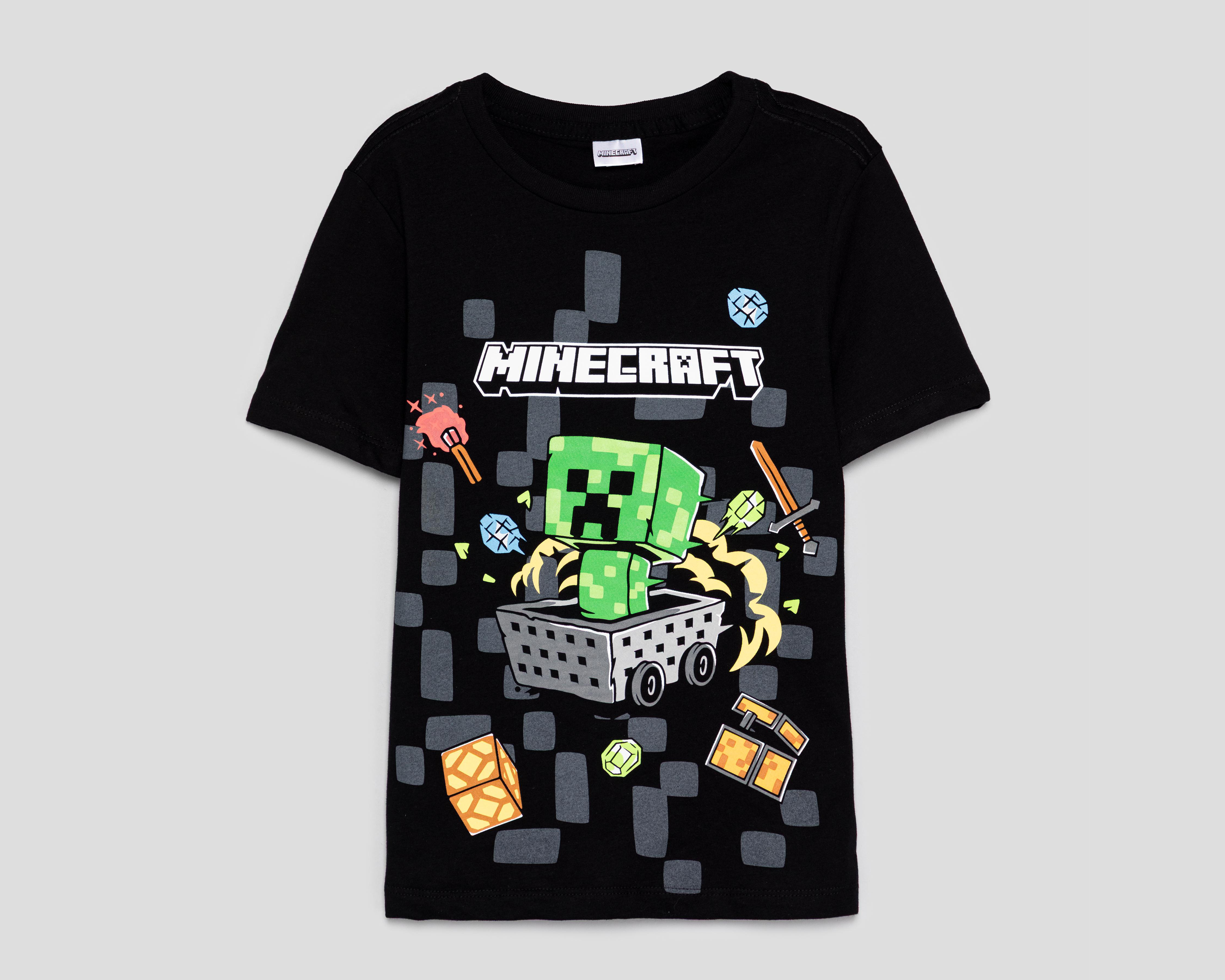 Playera de Cuello Redondo Negra Minecraft para Niño