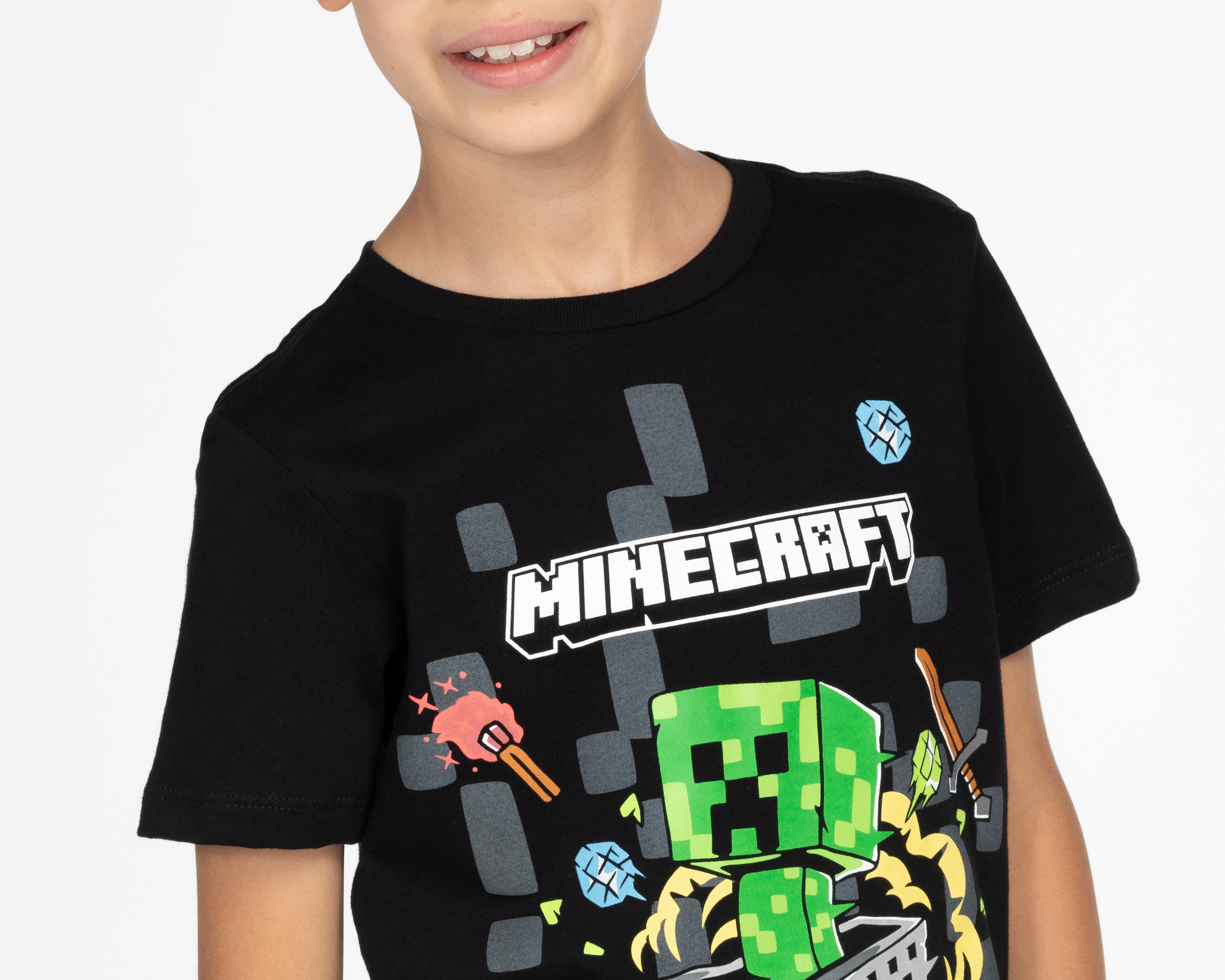 Foto 5 pulgar | Playera de Cuello Redondo Negra Minecraft para Niño